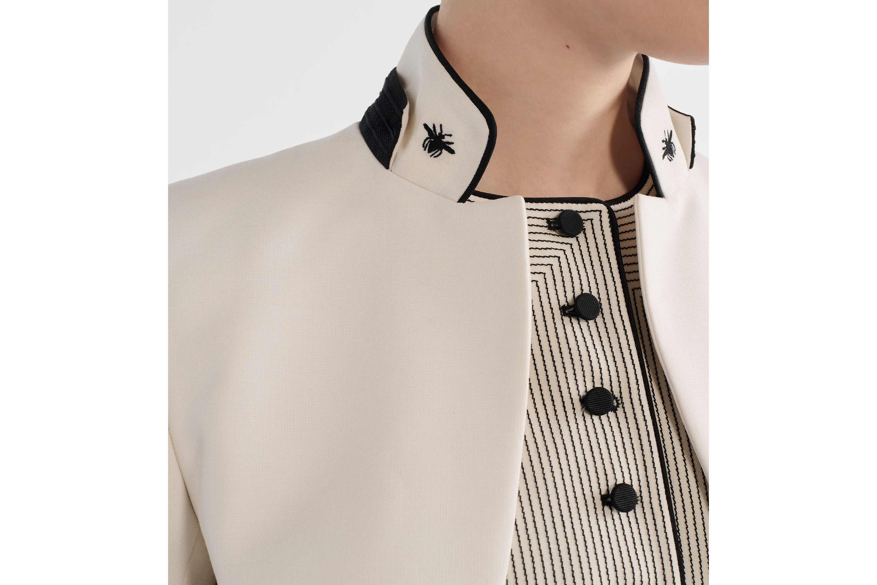 修身西装外套 米白色绵羊毛和马海毛混纺面料搭配可拆卸背心 E12