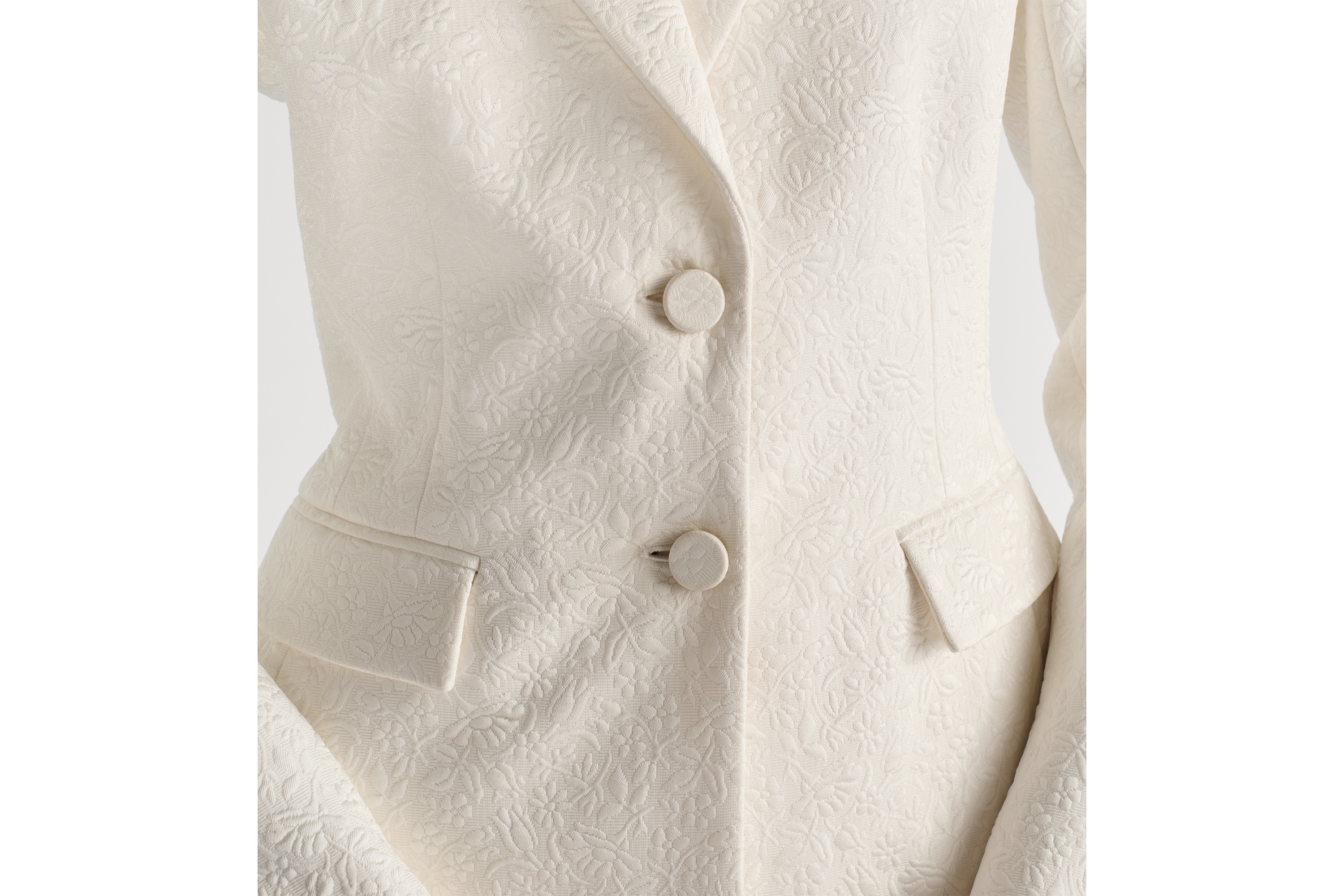 修身西装外套 米白色棉质和桑蚕丝混纺面料普罗旺斯风格绗缝 Millefiori 图案 E13