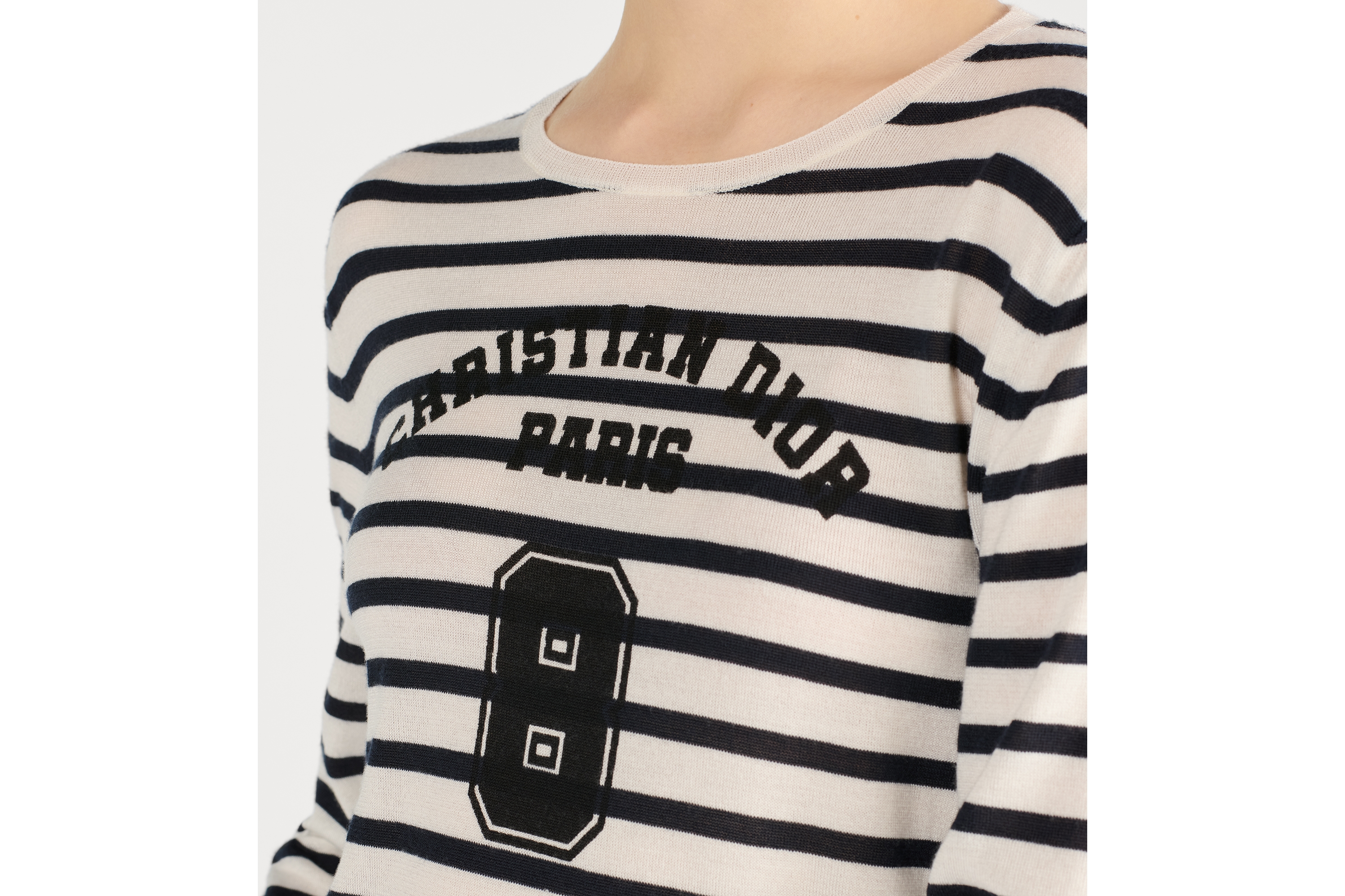 Dior Marinière 针织衫 海军蓝色和白色山羊绒和桑蚕丝混纺针织面料 E12