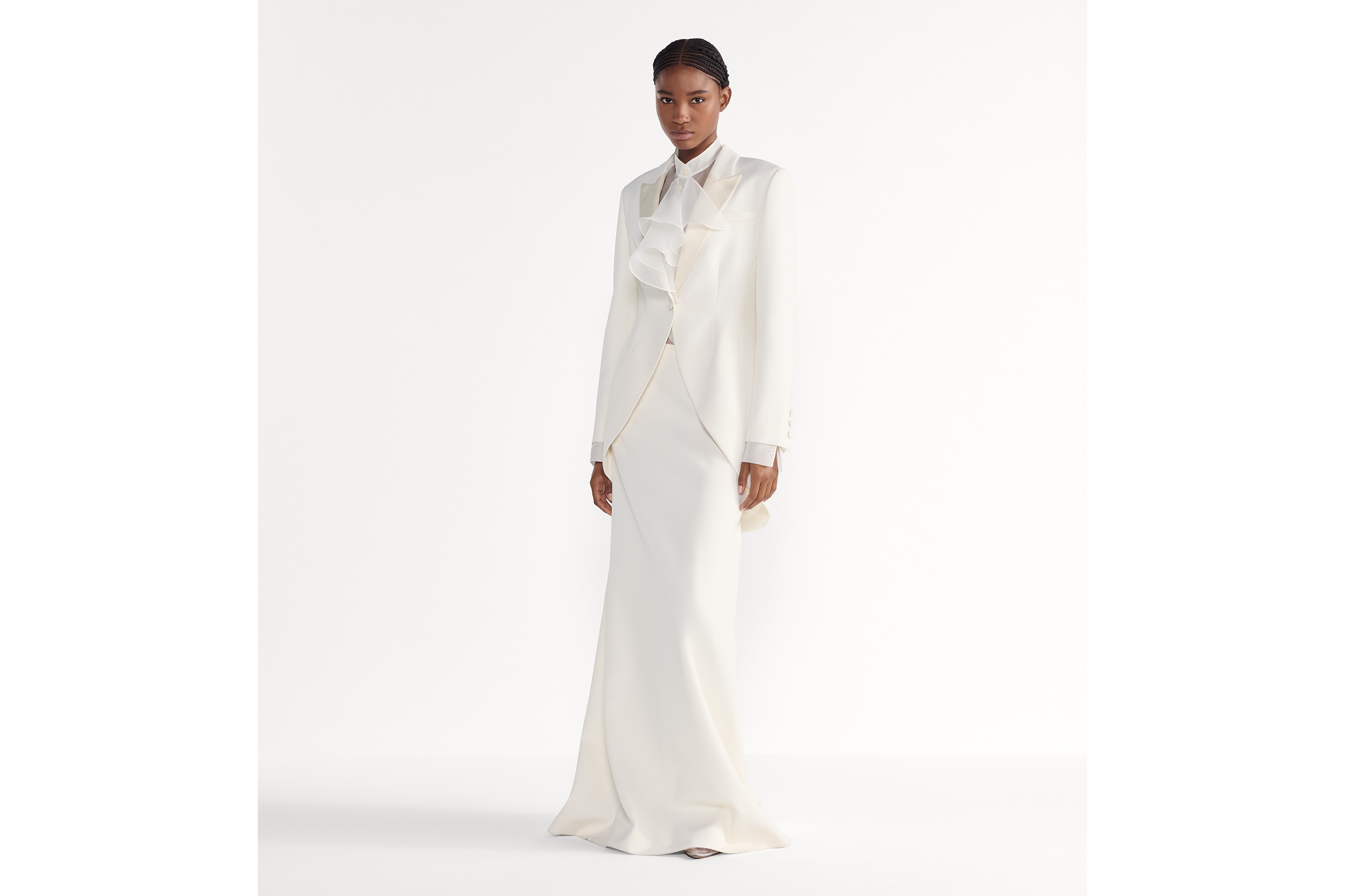 修身燕尾西装外套 米白色绵羊毛面料 E01