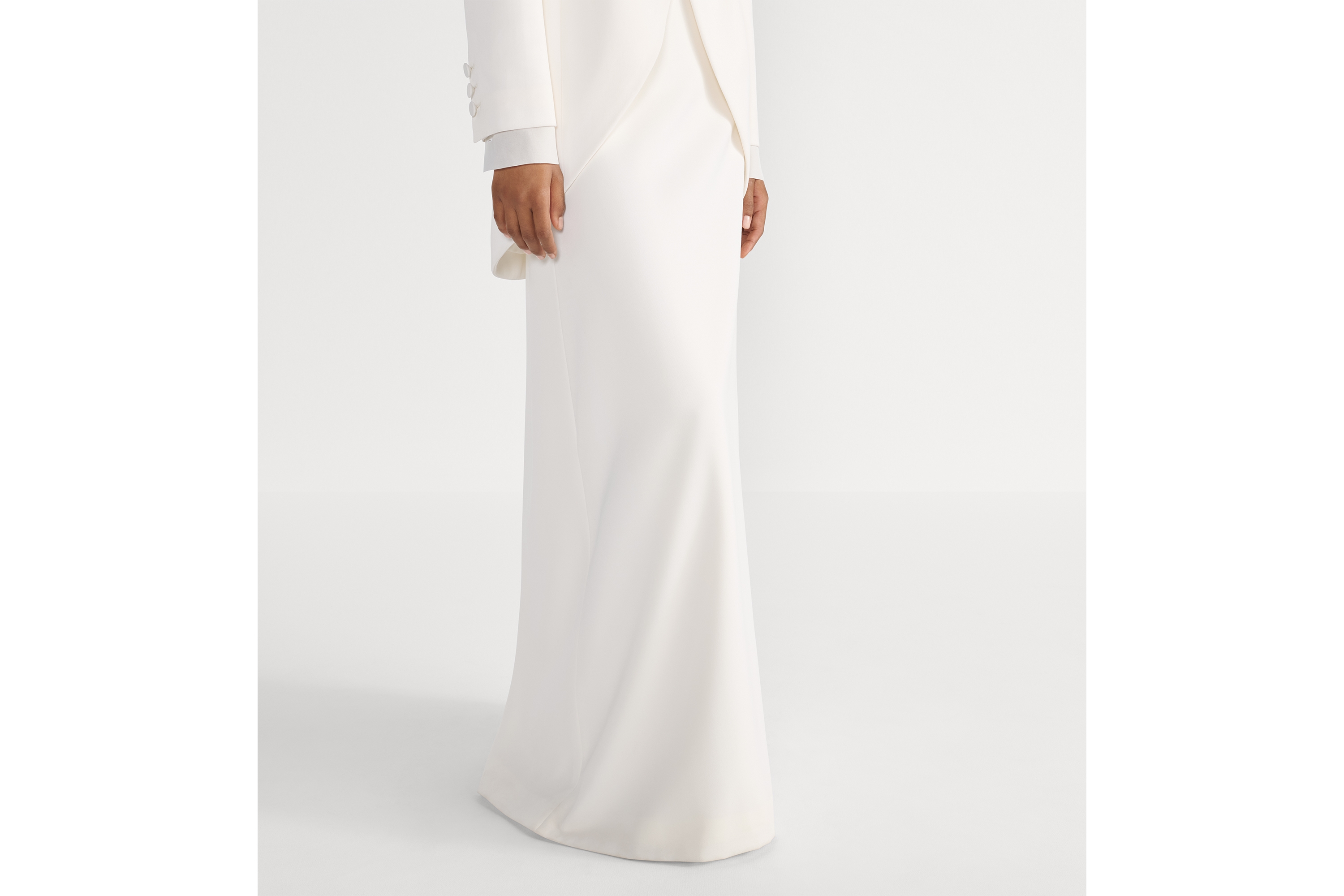 长款喇叭形半身裙 米白色绵羊毛面料 E14