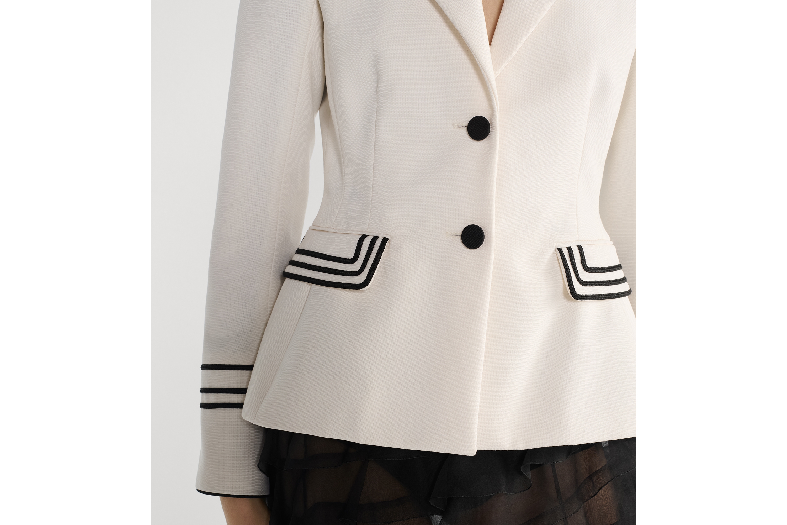 修身西装外套 米白色绵羊毛和马海毛混纺面料 E13