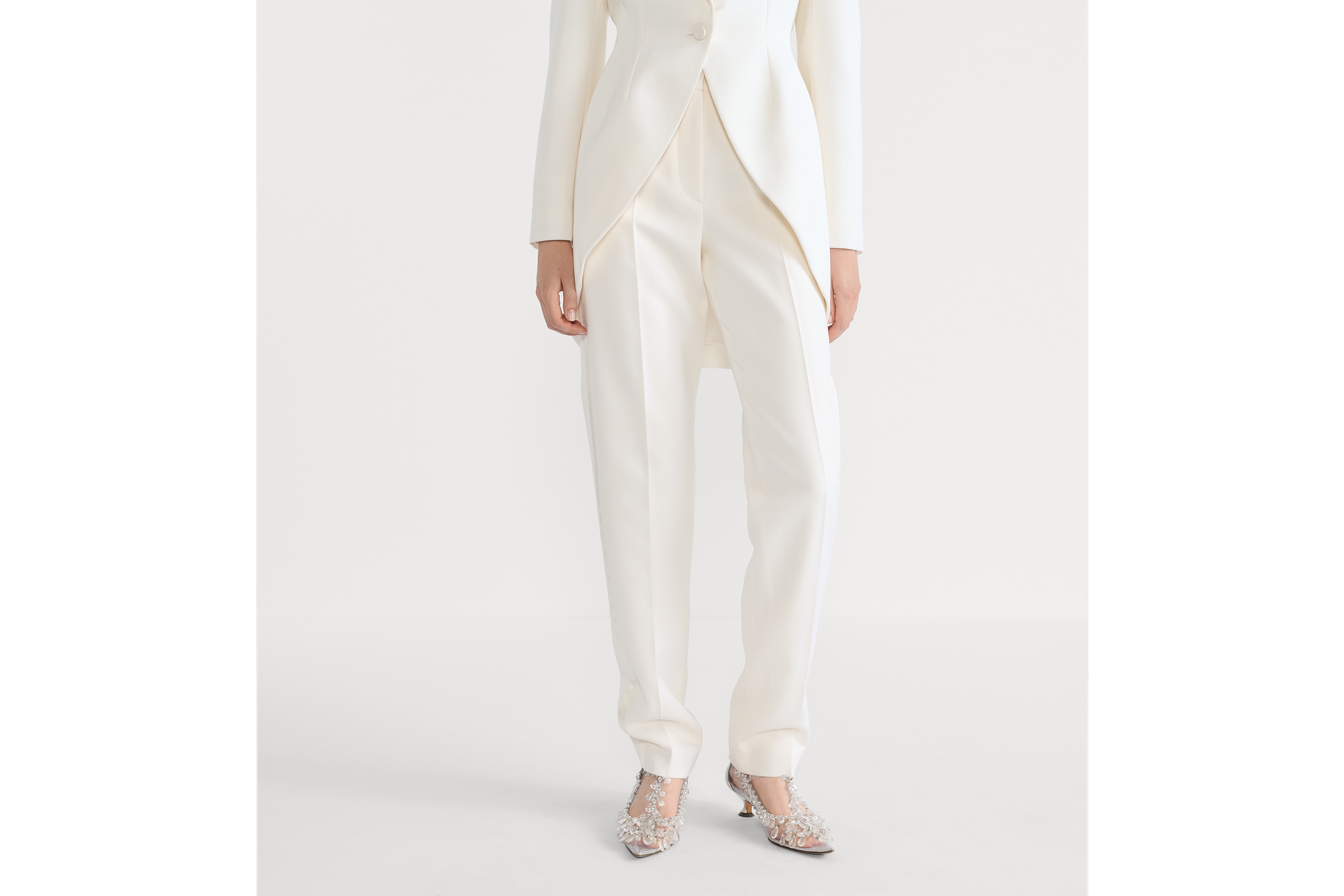 修身长裤 米白色绵羊毛面料 E14