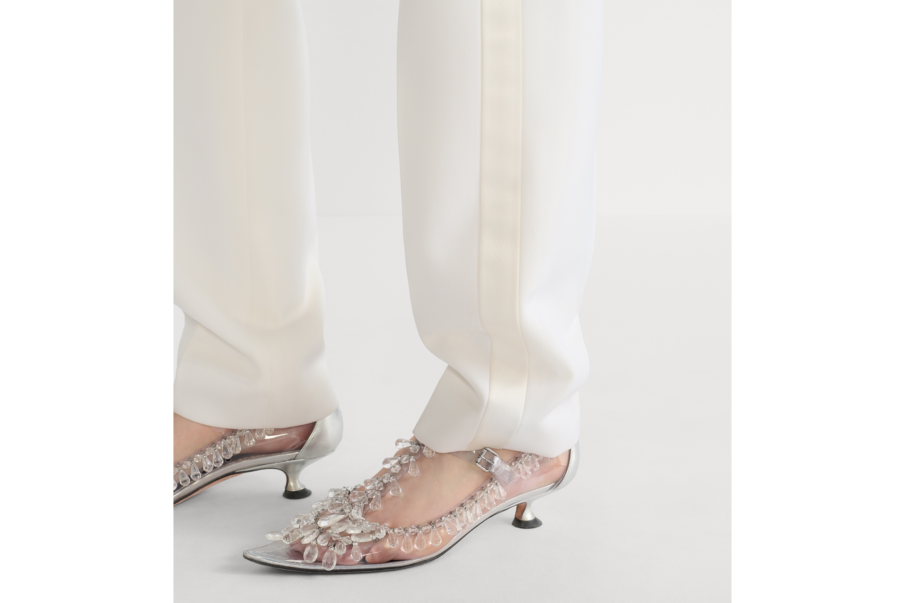 修身长裤 米白色绵羊毛面料 E15