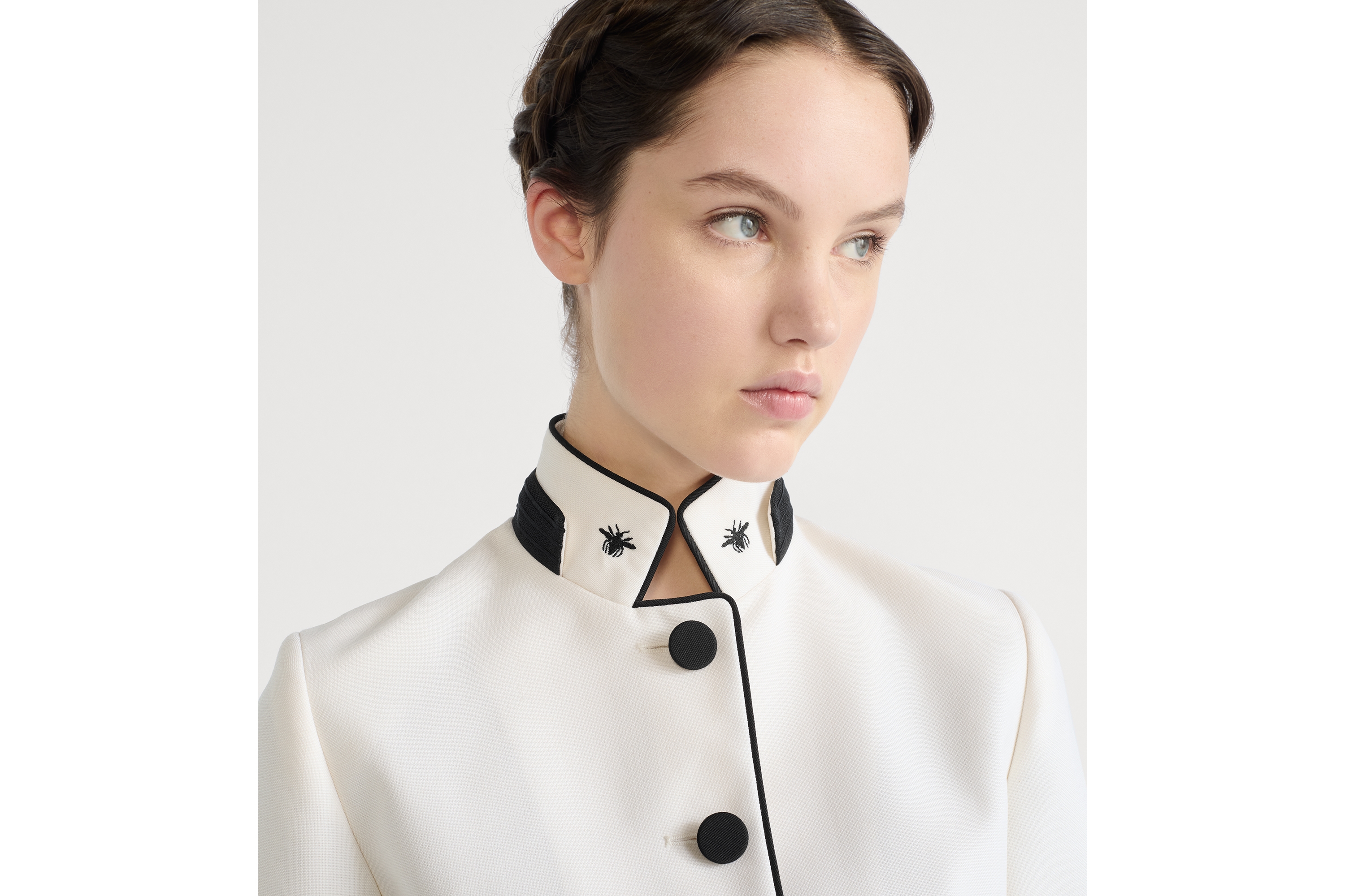 短款外套 米白色绵羊毛和马海毛混纺面料 E12