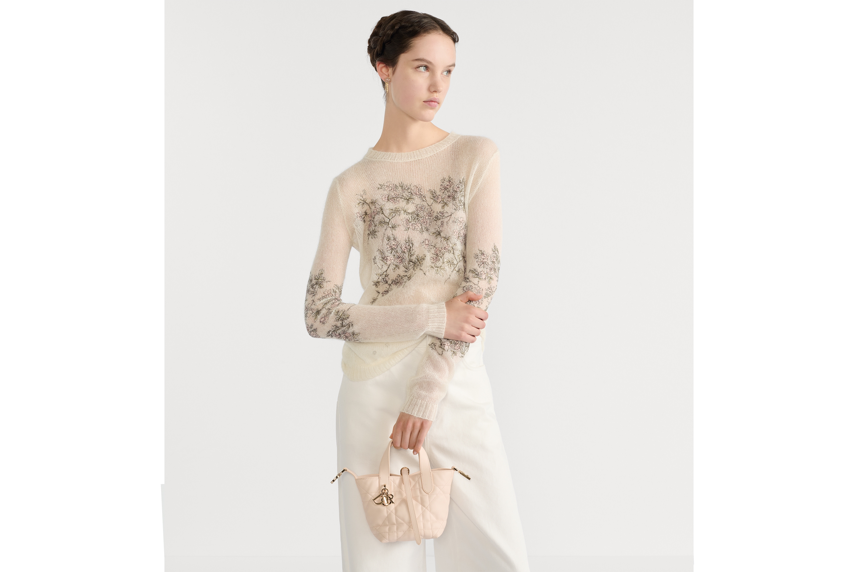 微型 Dior Toujours 竖版手袋 沙石粉色牛皮革超大藤格纹 E05