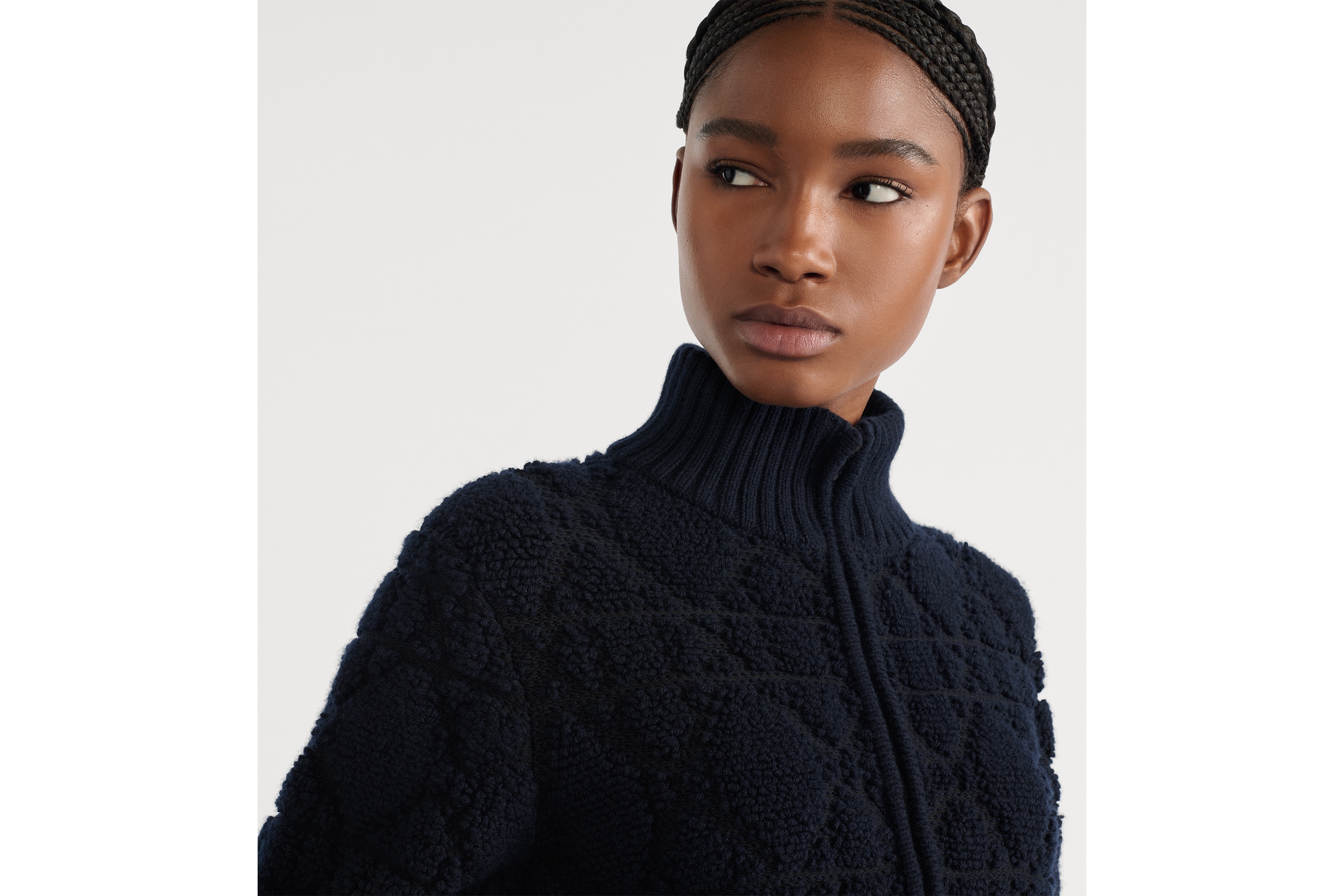 DiorAlps 拉链开衫 海军蓝色绵羊毛混纺针织面料超大藤格纹 E12