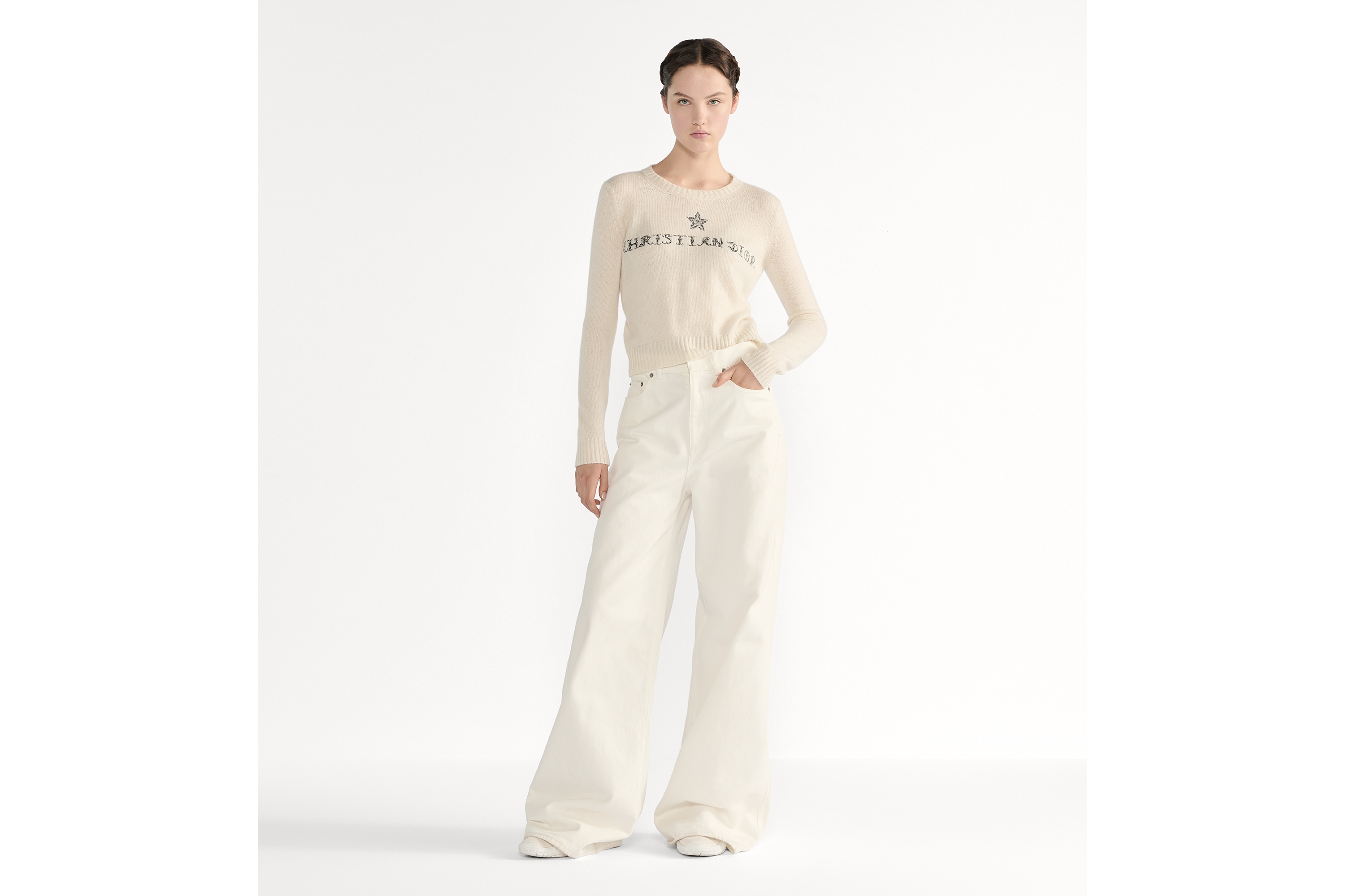 针织衫 白色山羊绒针织面料黑色 Dior Alphabet 图案 E01