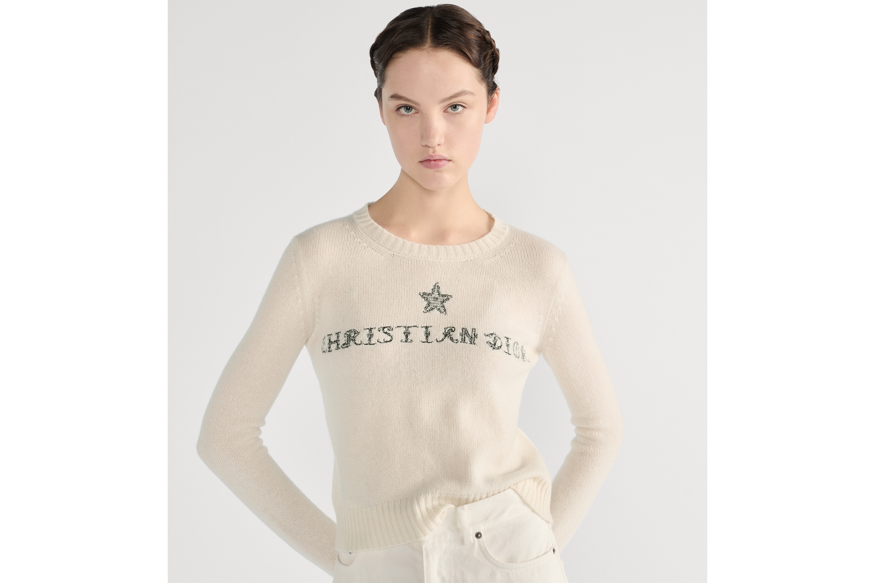 针织衫 白色山羊绒针织面料黑色 Dior Alphabet 图案 E04