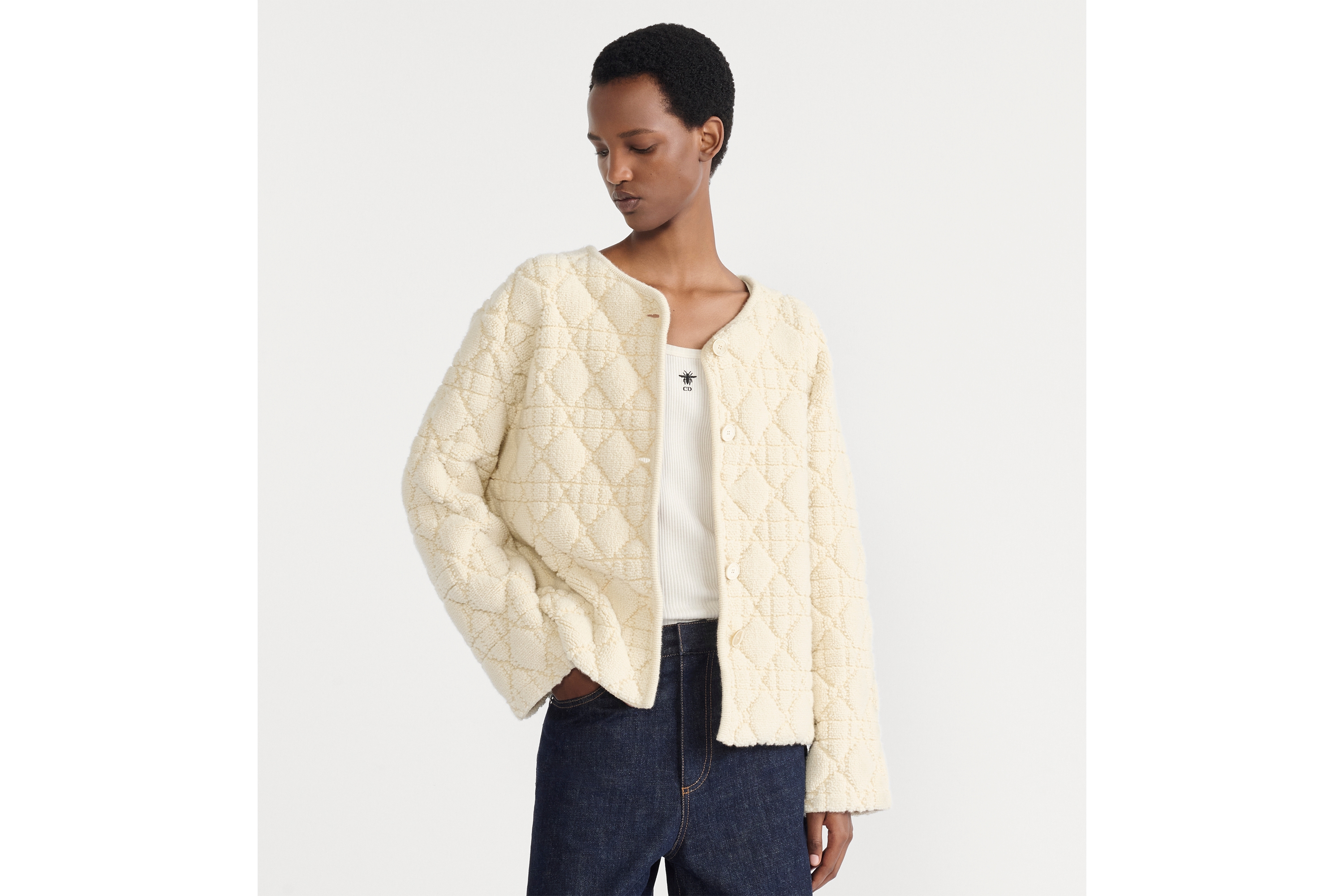 DiorAlps 夹克 白色绵羊毛混纺针织面料藤格纹 E04