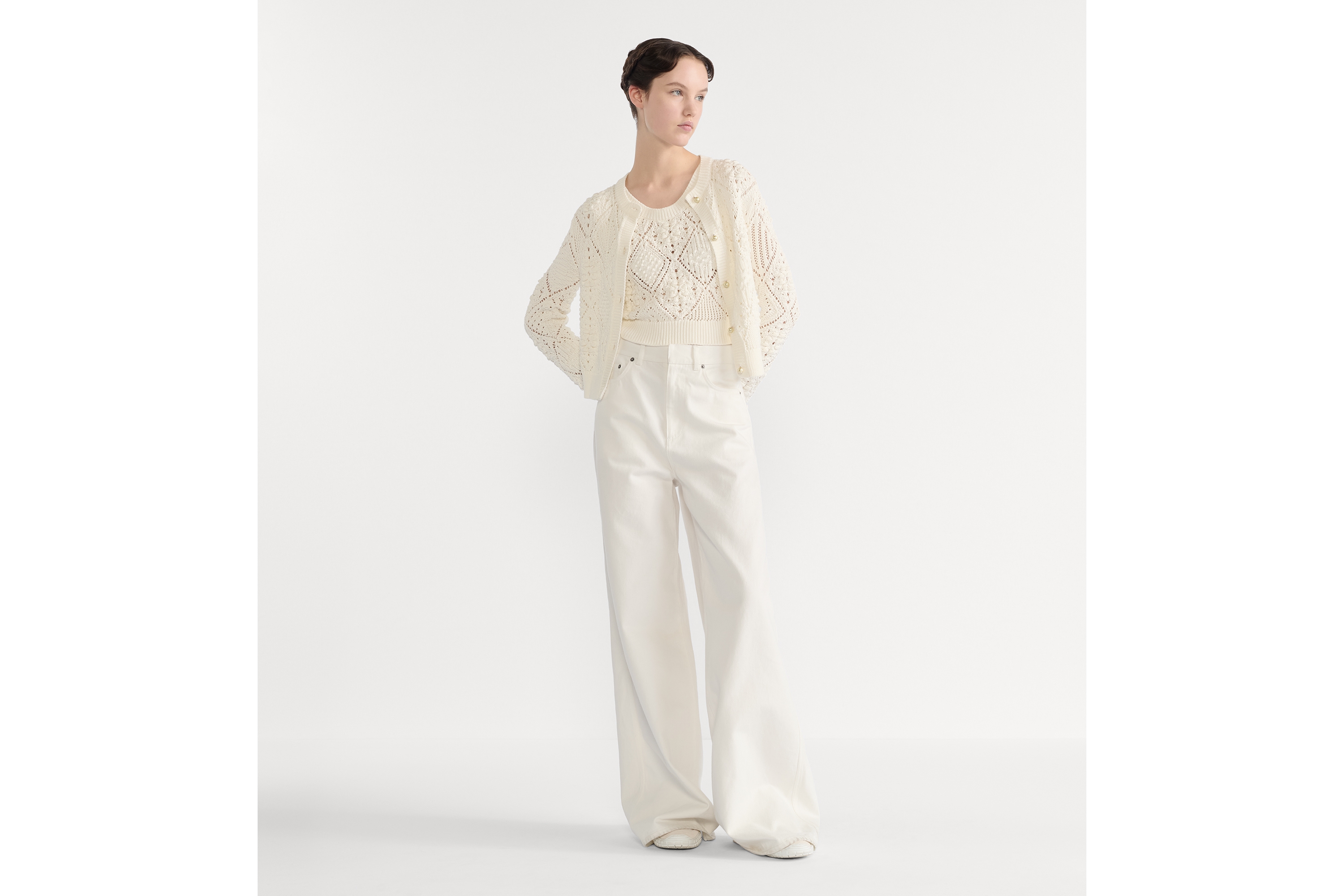 两件套 白色镂空棉质针织面料 E01