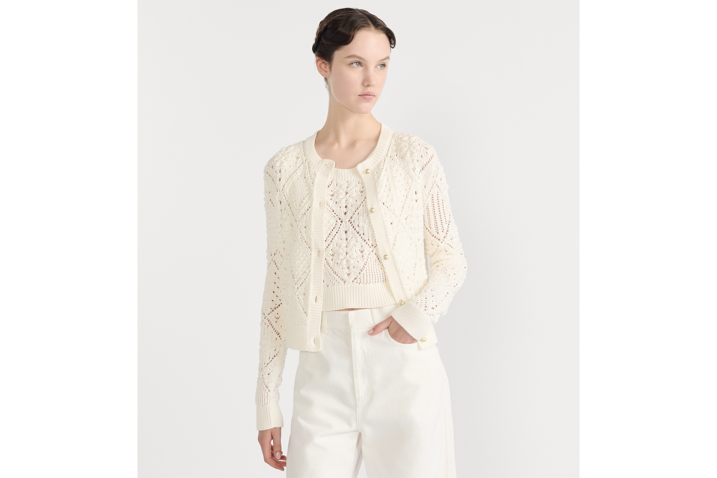 两件套 白色镂空棉质针织面料 E04