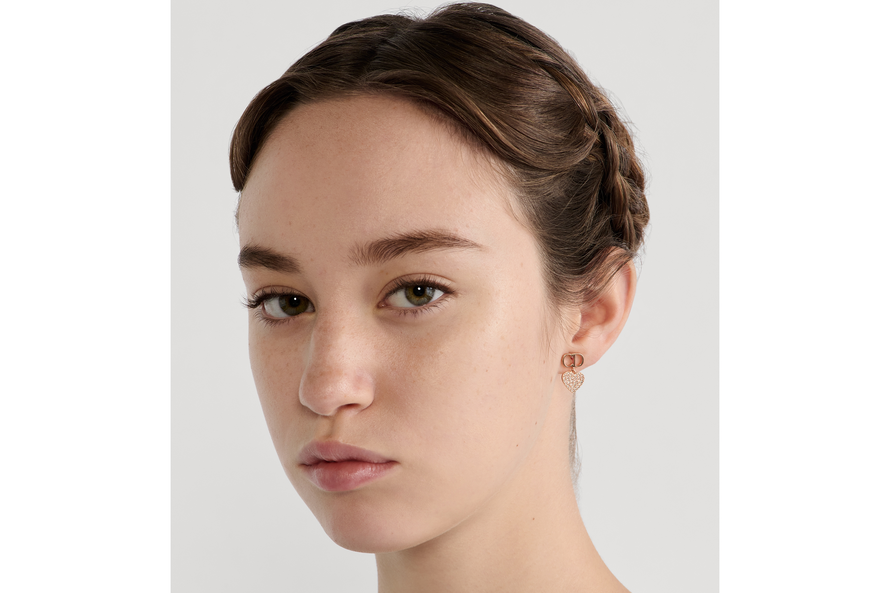 Clair D Lune 耳环 粉色饰面金属和银色调晶体装饰 E07