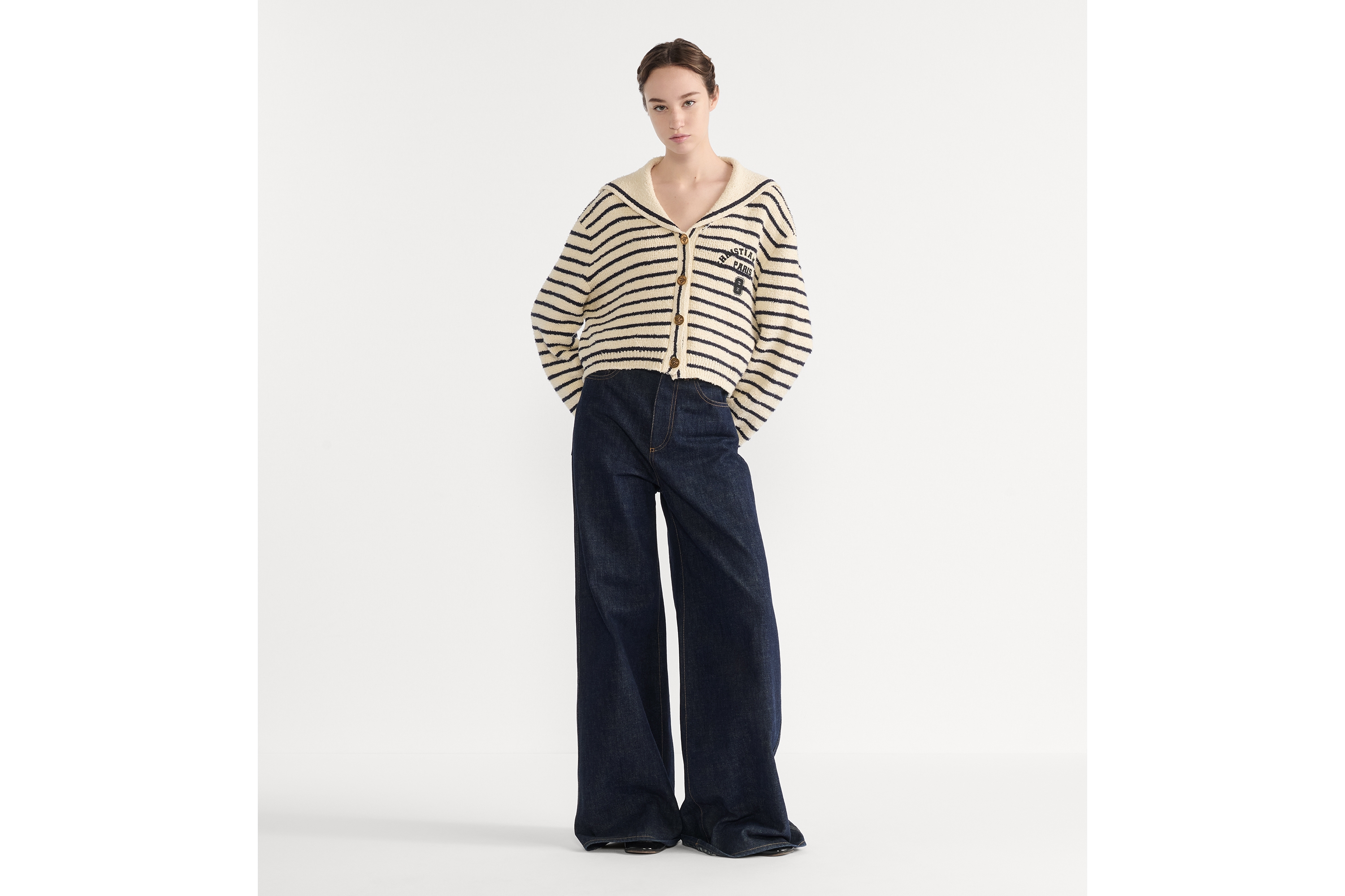 Dior Marinière 开衫 白色和海军蓝色棉质针织面料搭配水手领 E01