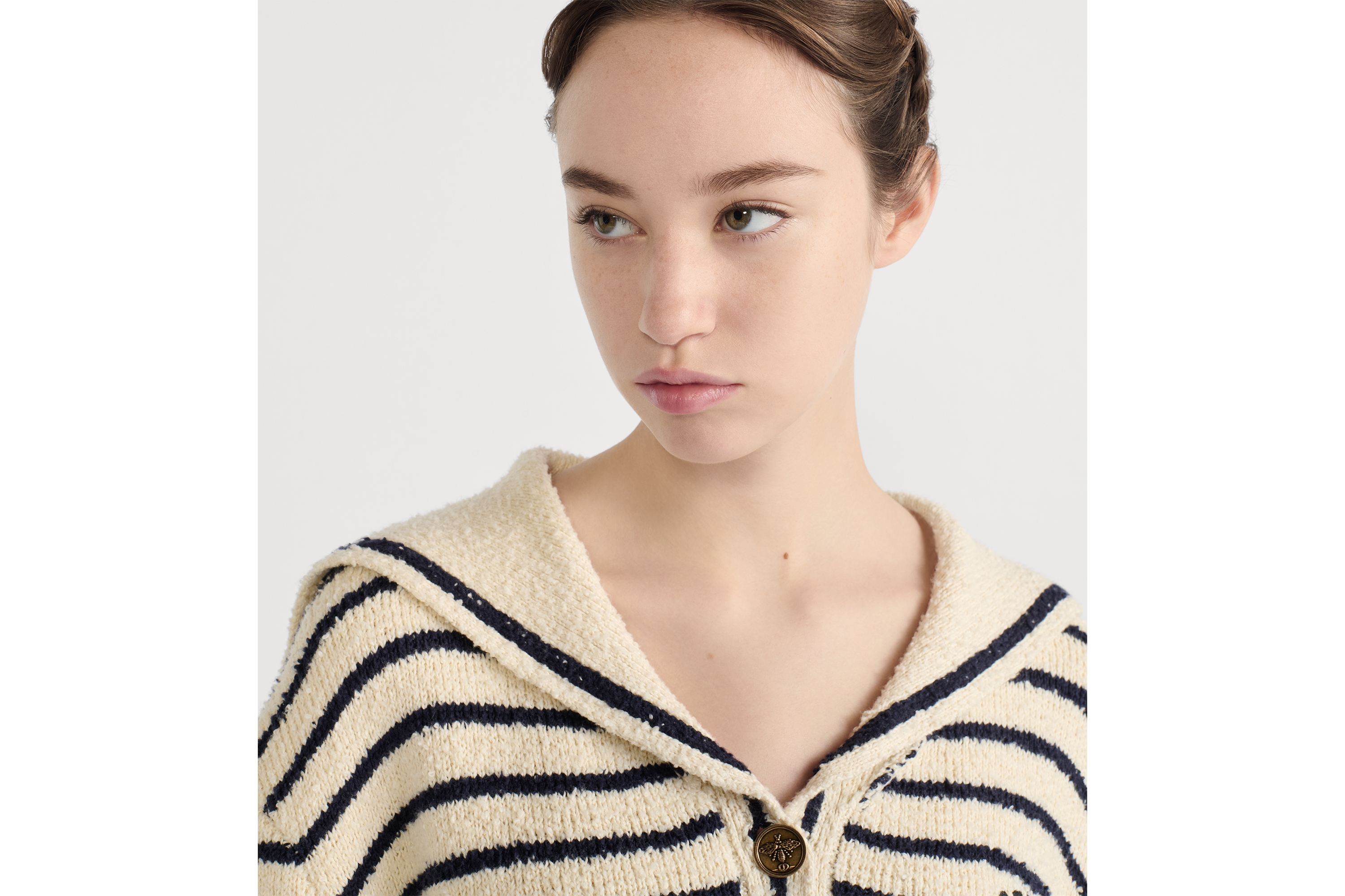 Dior Marinière 开衫 白色和海军蓝色棉质针织面料搭配水手领 E12