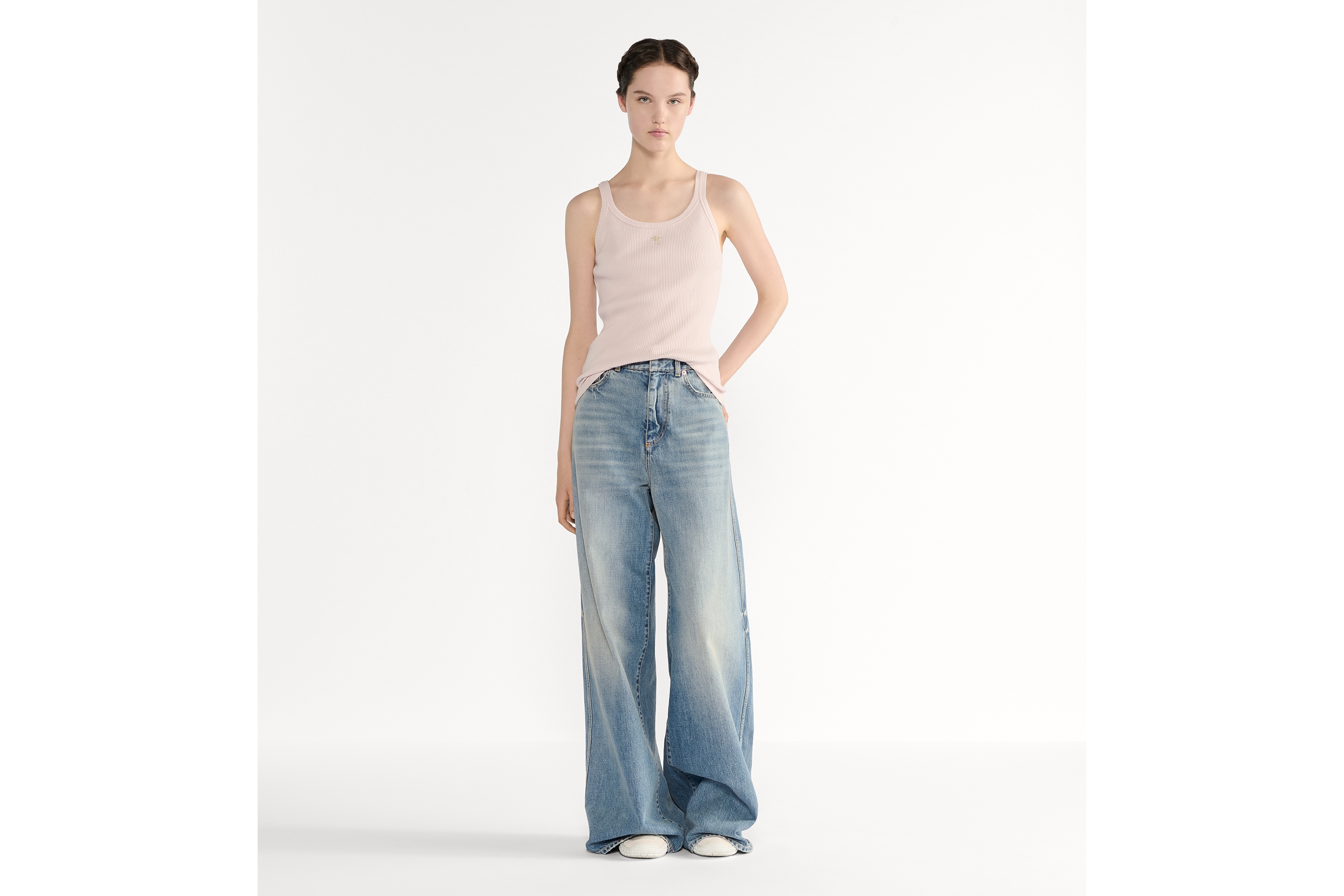 背心 浅粉色棉质罗纹针织面料 E01