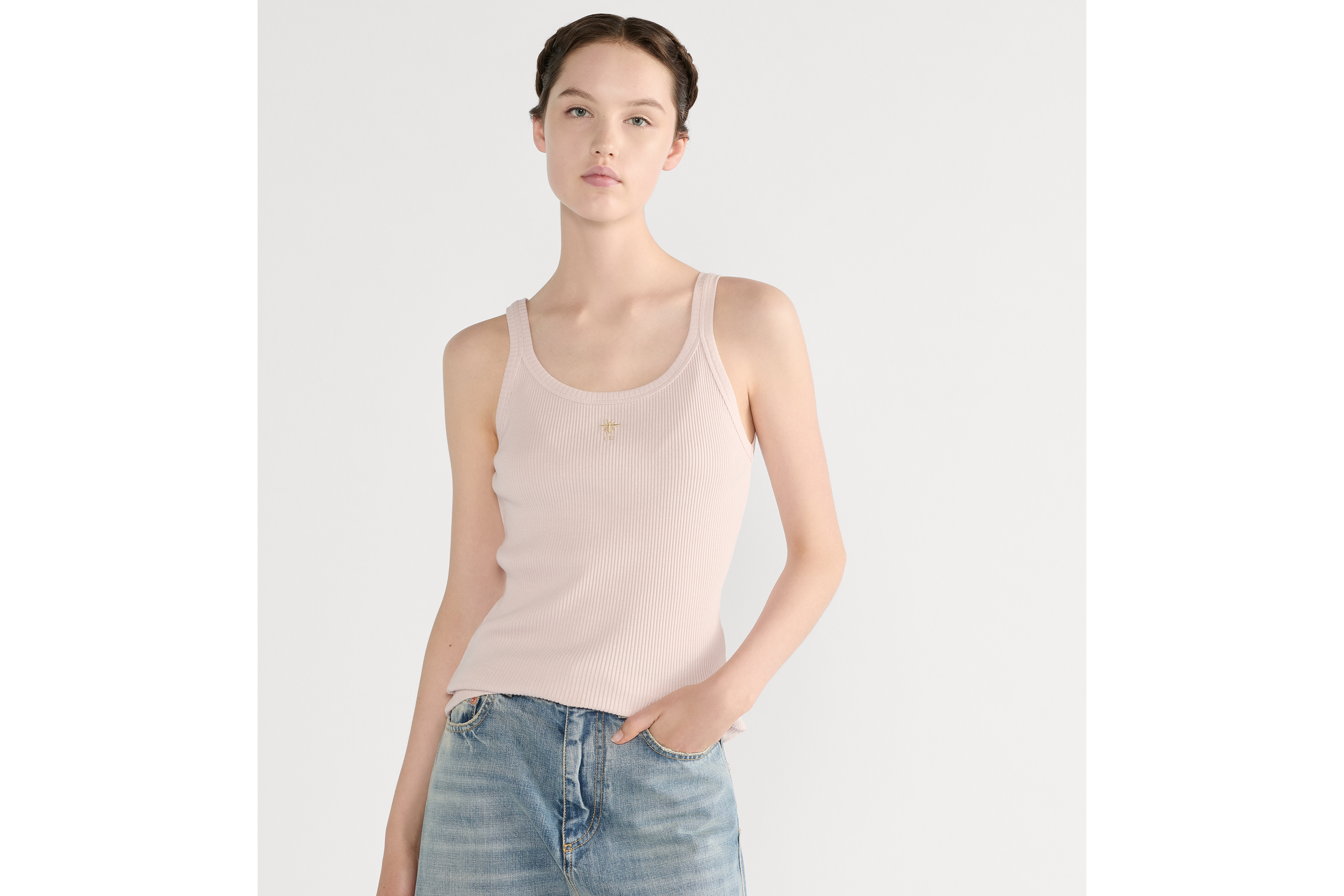 背心 浅粉色棉质罗纹针织面料 E04