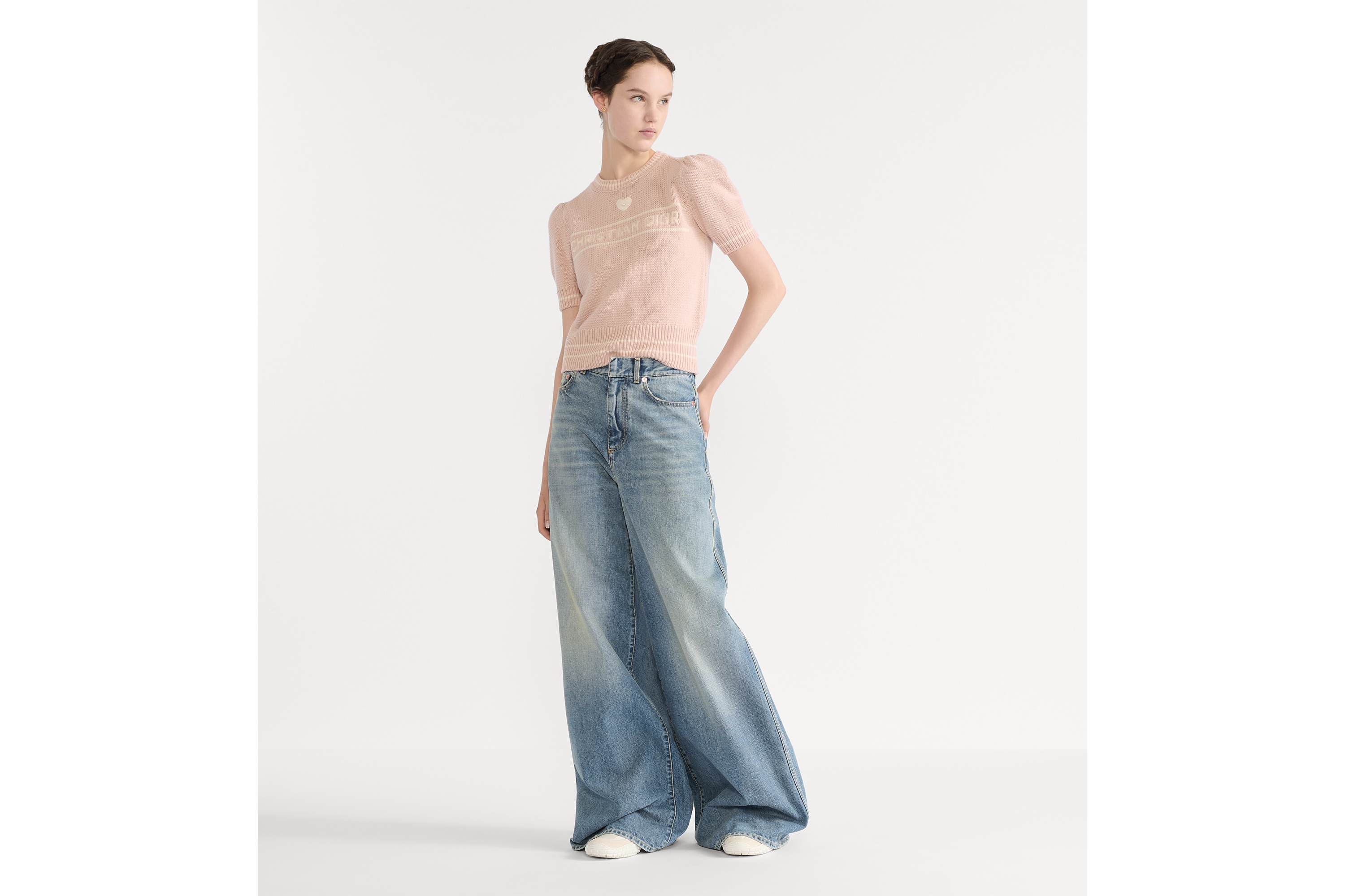 短袖针织衫 粉色绵羊毛和山羊绒混纺针织面料 E01