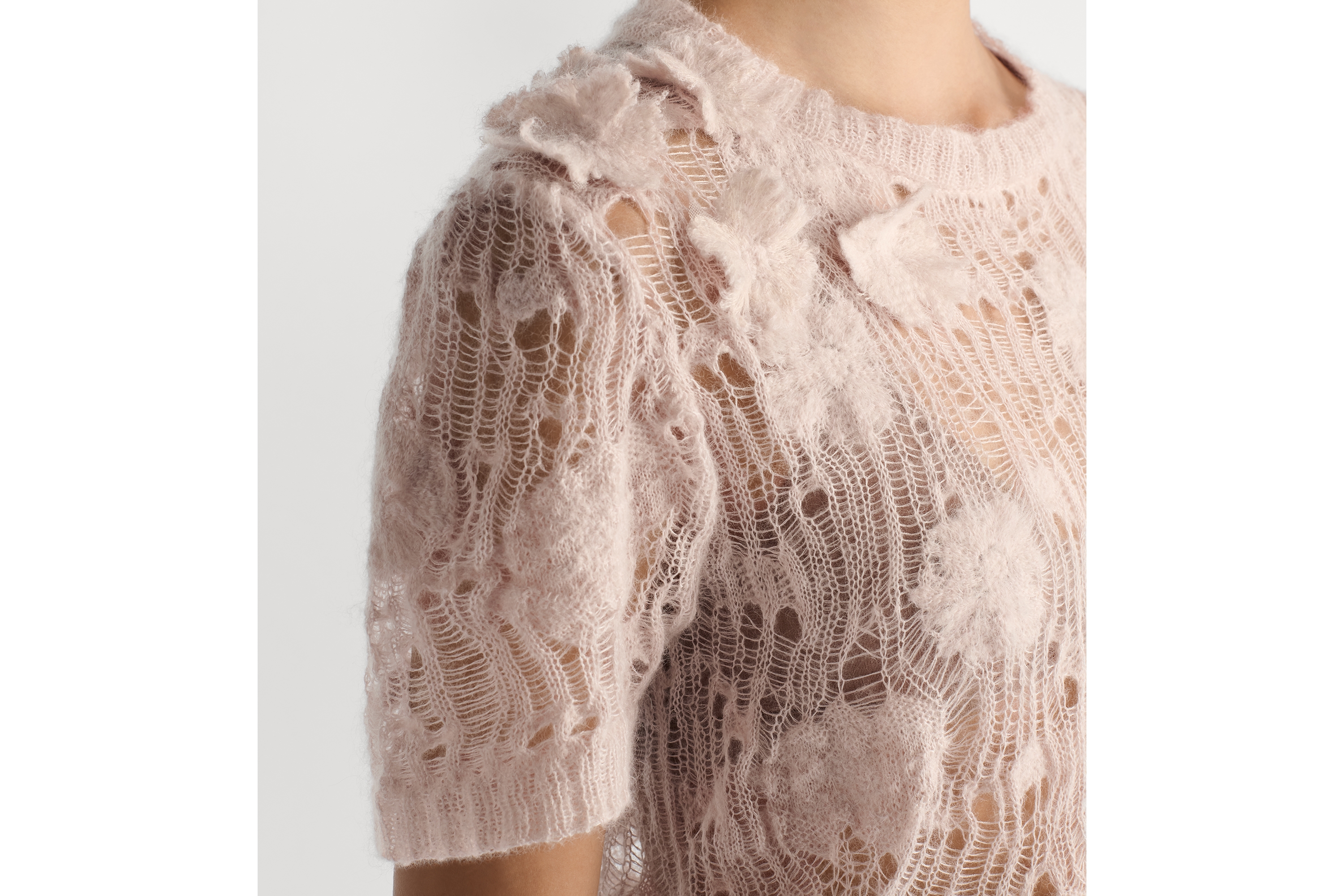 短袖针织衫 粉色镂空桑蚕丝混纺针织面料 E12