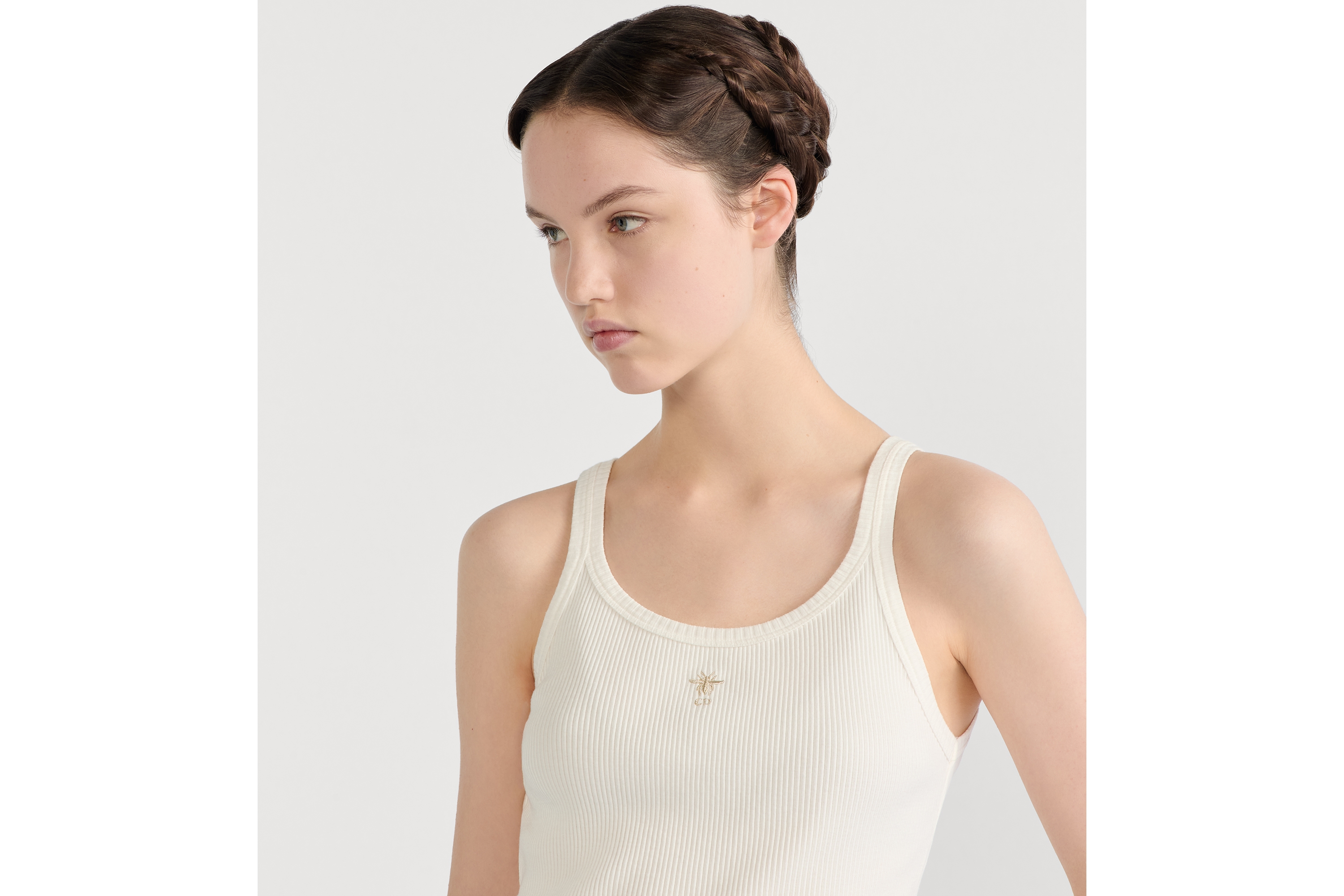 背心 米白色罗纹棉质混纺平纹针织面料 E05