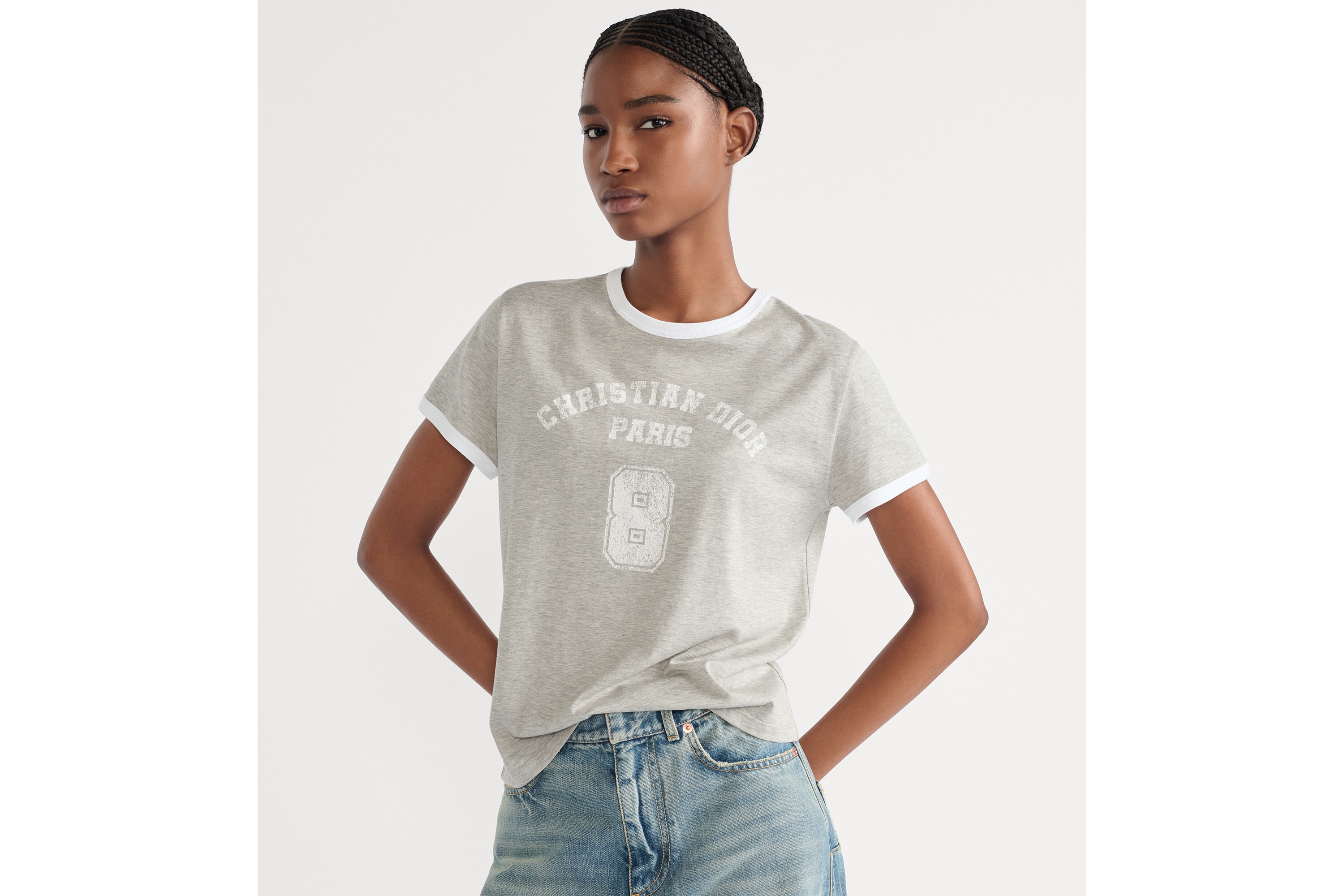 T 恤 灰色和白色棉质平纹针织面料 E04