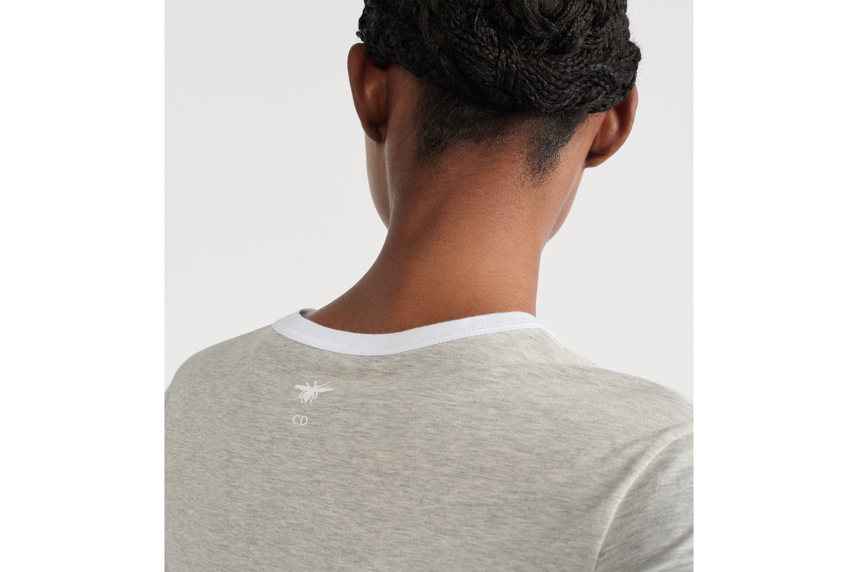 T 恤 灰色和白色棉质平纹针织面料 E09