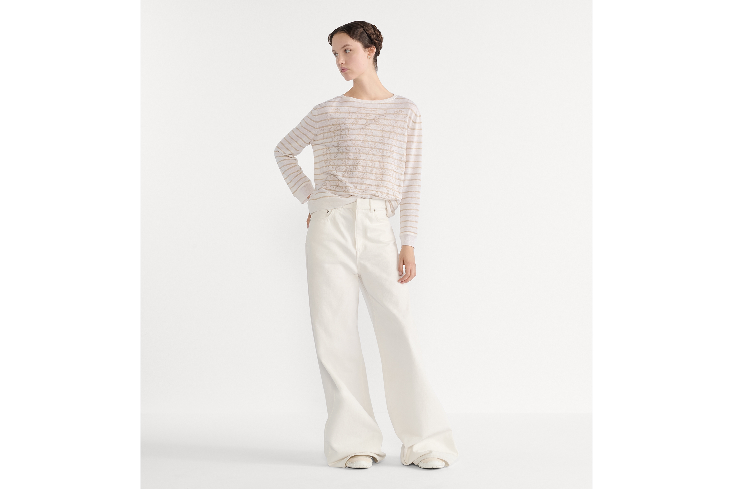 Dior Marinière 针织衫 米白色亚麻混纺针织面料金色调 Dioresque Stella 图案 E01