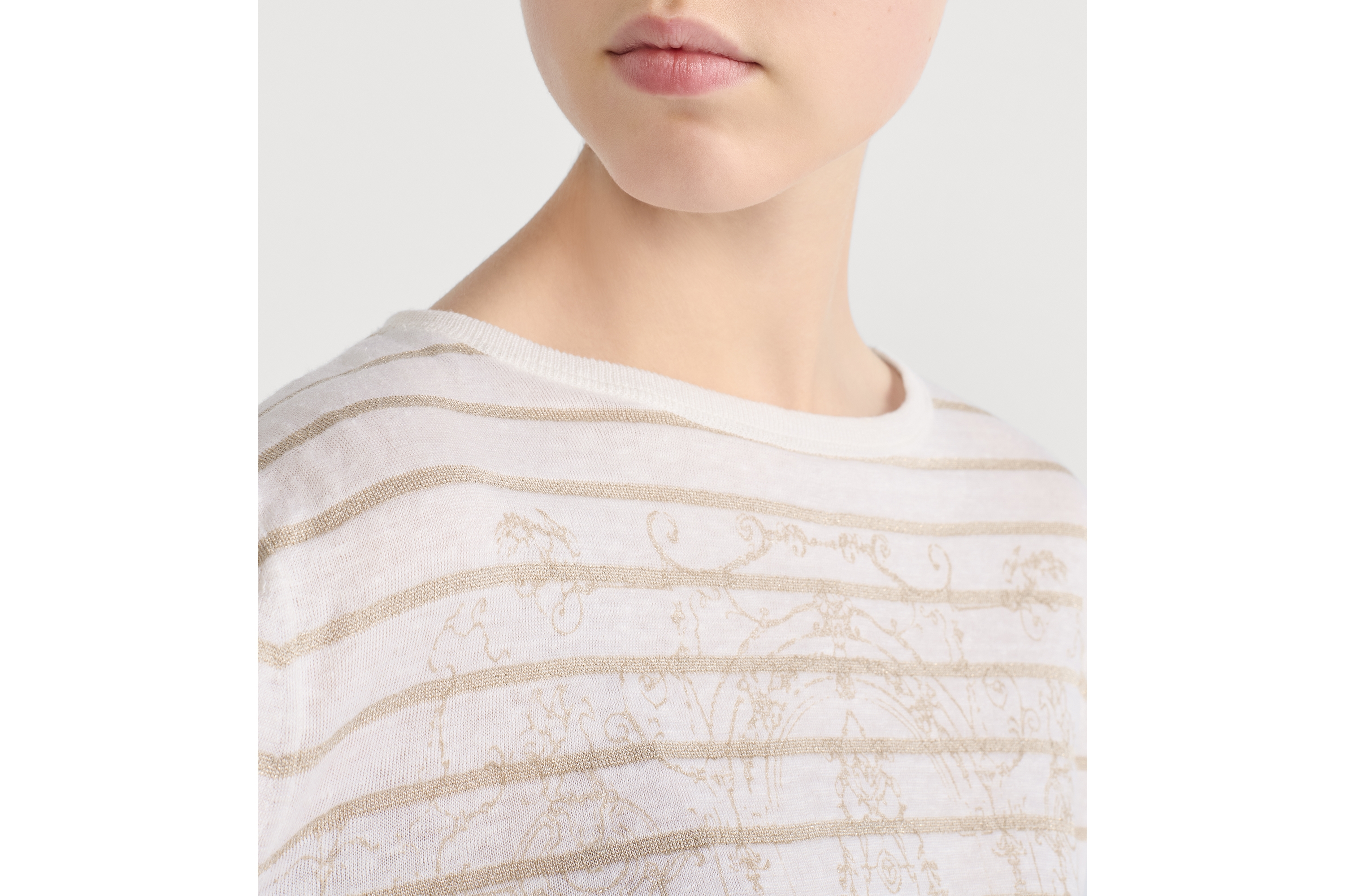 Dior Marinière 针织衫 米白色亚麻混纺针织面料金色调 Dioresque Stella 图案 E12