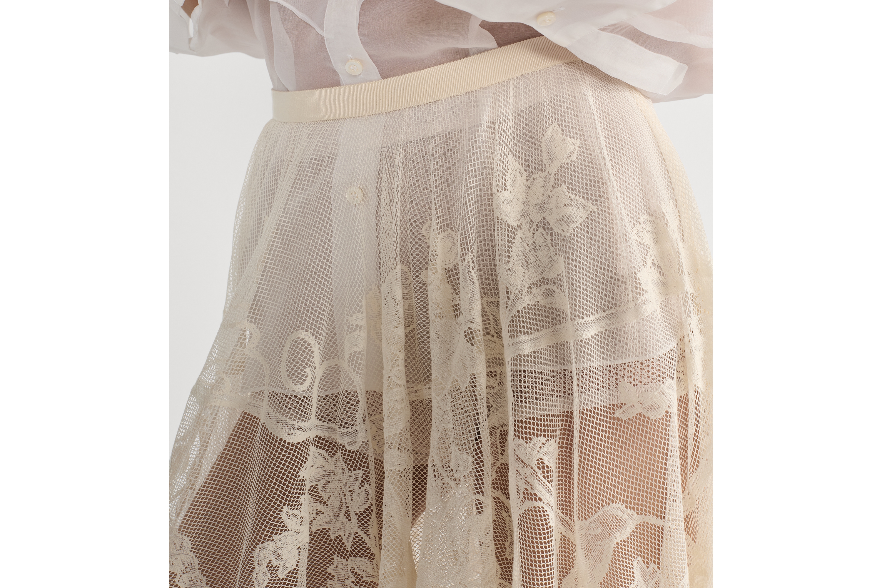 look_image_alt_prefix 喇叭形半裙 米白色棉质混纺蕾丝面料 Jardin D-Étoile 图案 E13