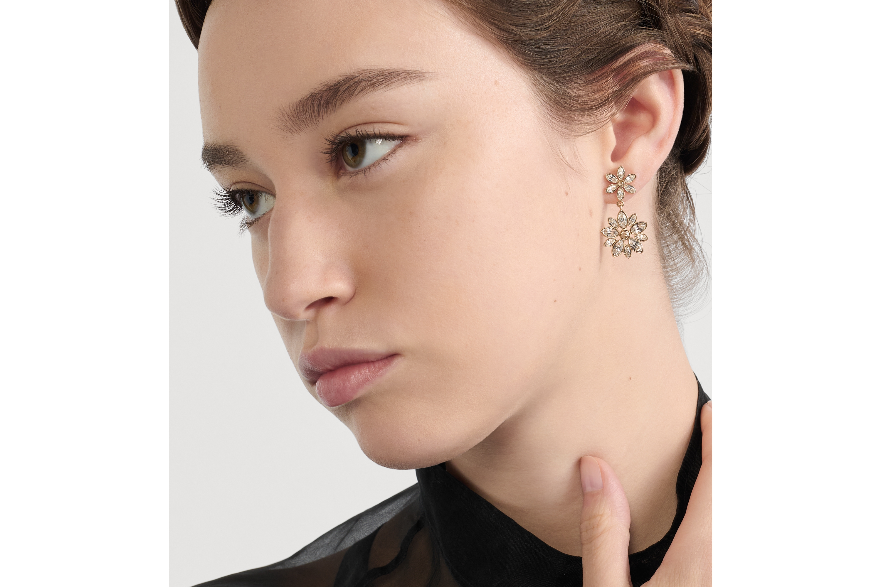 Fleur de Glace 耳环 浅金色饰面金属搭配金色和银色调晶体 E07