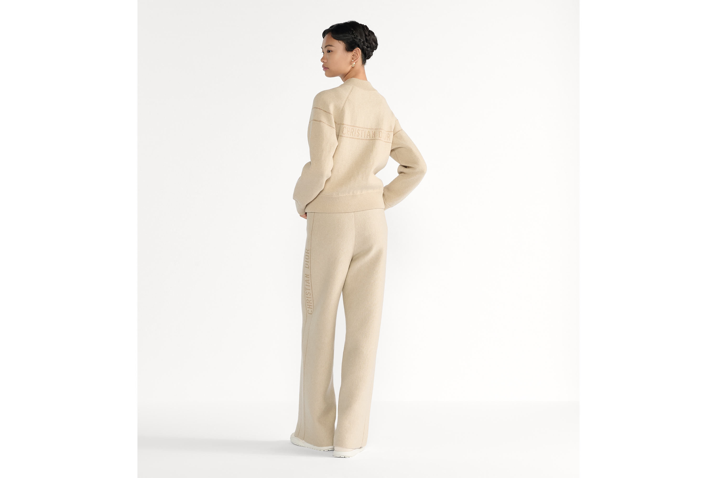 双面喇叭裤 金色调金属光泽山羊绒混纺针织面料 Oblique 印花 E03