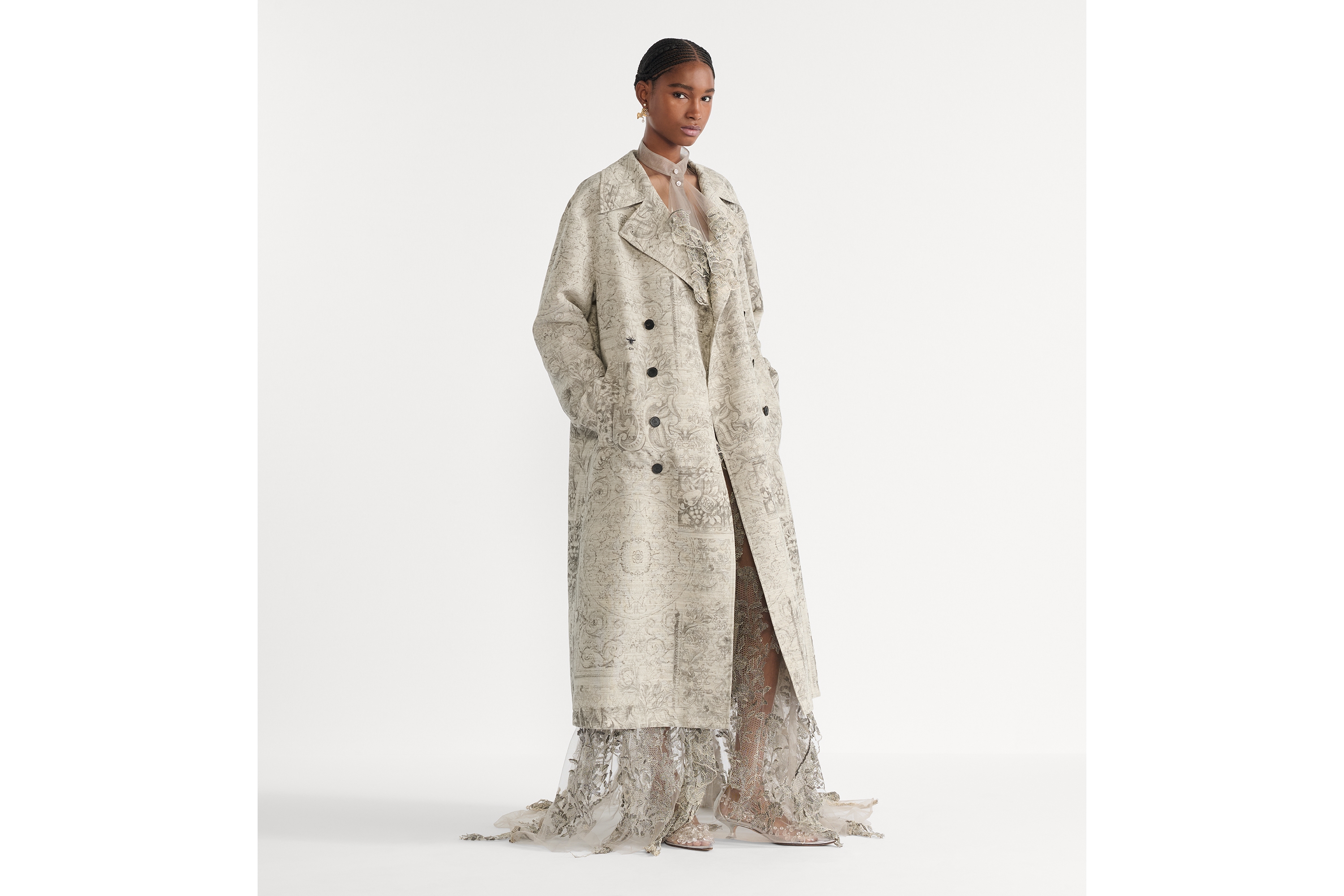 大衣 米色棉质混纺面料 Dior Barocco 图案 E01