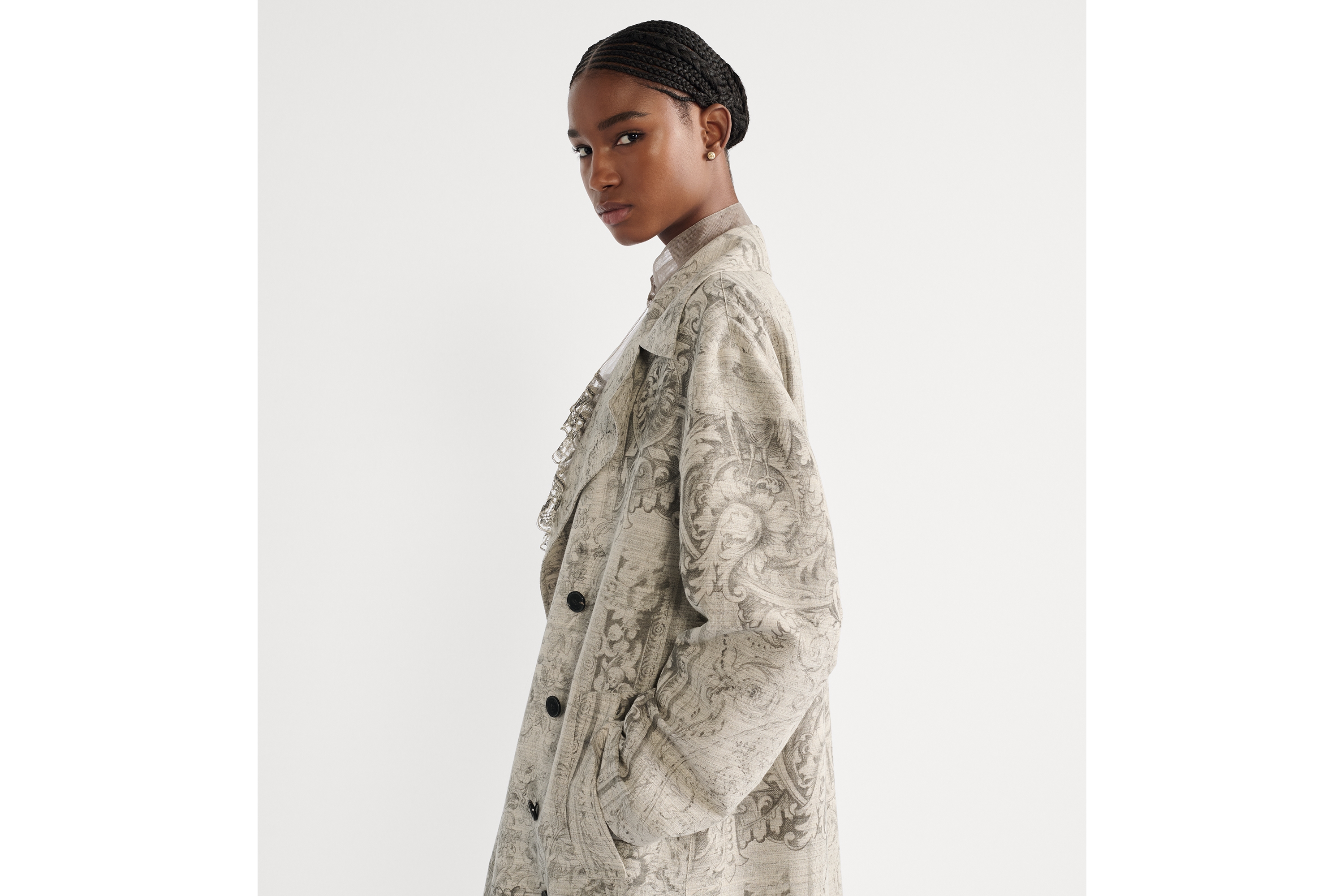 大衣 米色棉质混纺面料 Dior Barocco 图案 E05