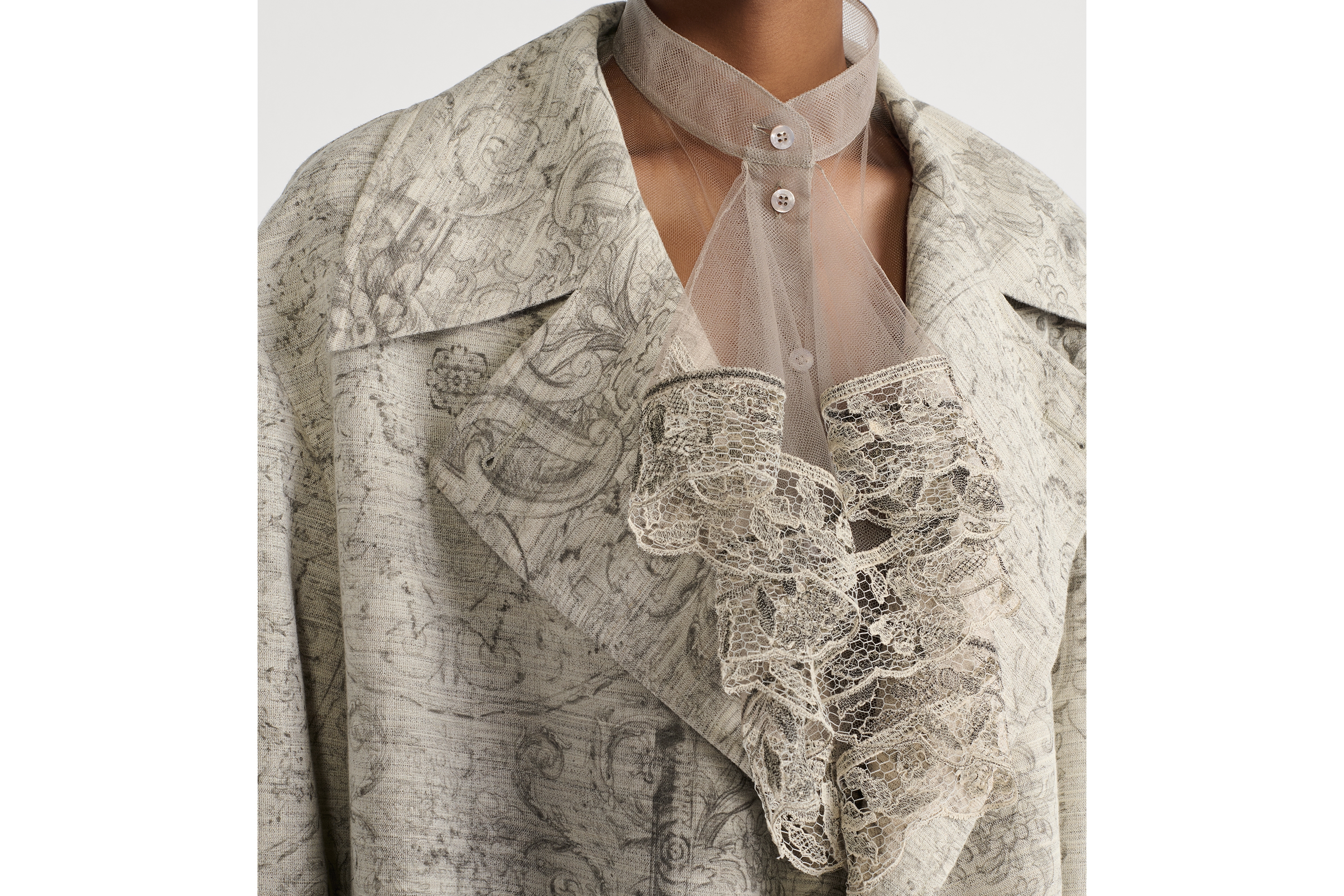 大衣 米色棉质混纺面料 Dior Barocco 图案 E12