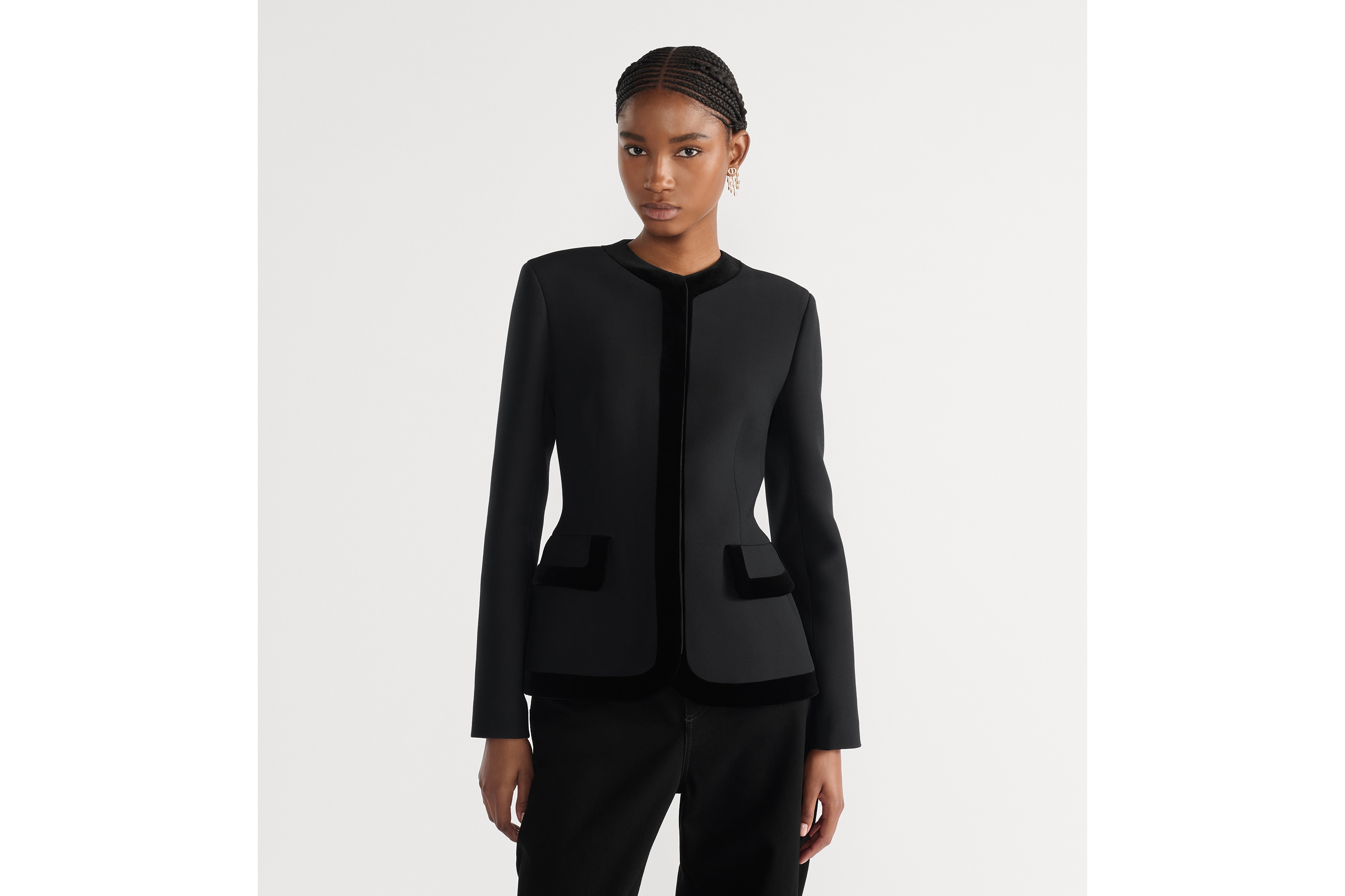 修身外套 黑色绵羊毛混纺面料 E04