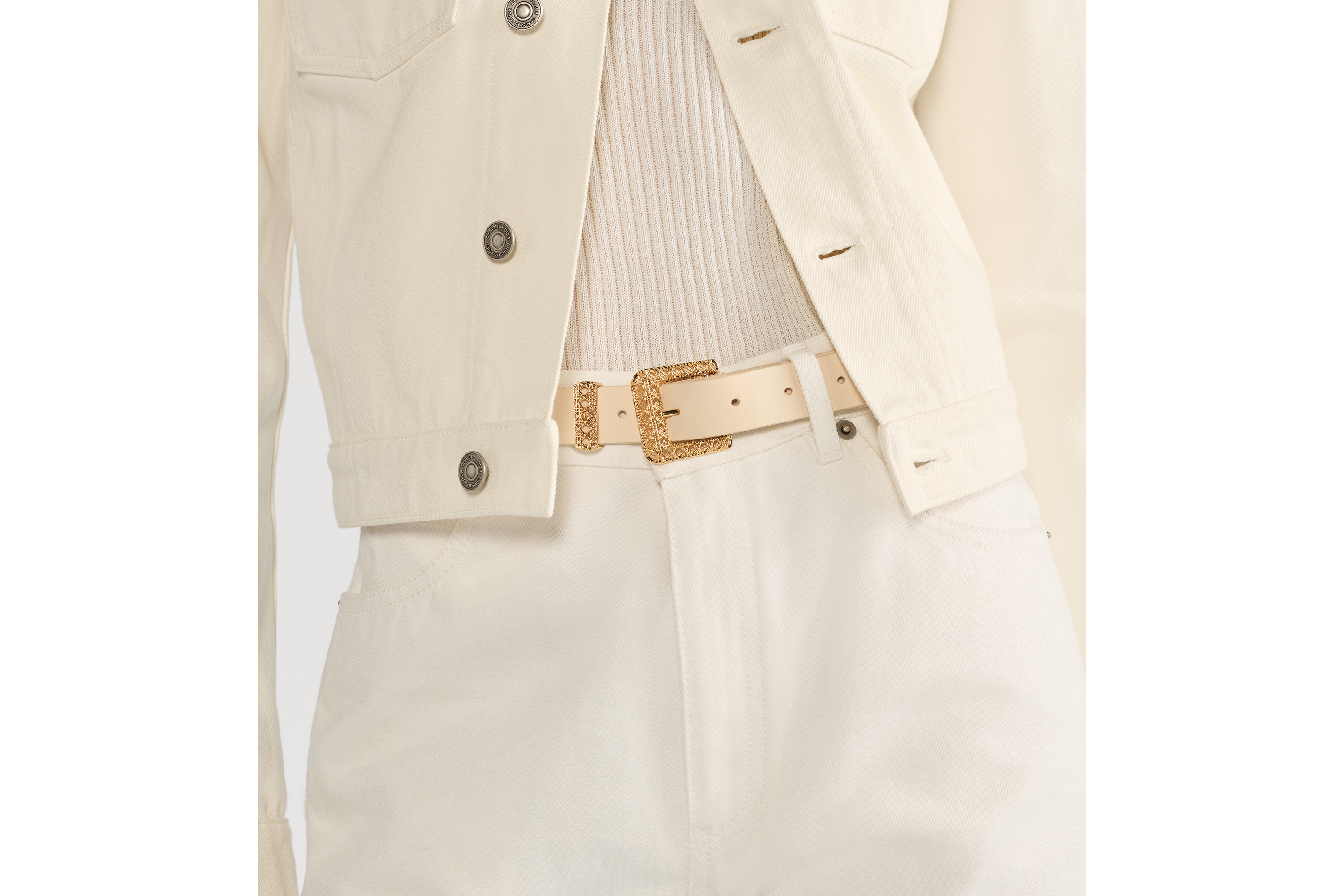 Dior Cannage 腰带 25 毫米浅米色光滑牛皮革 E13