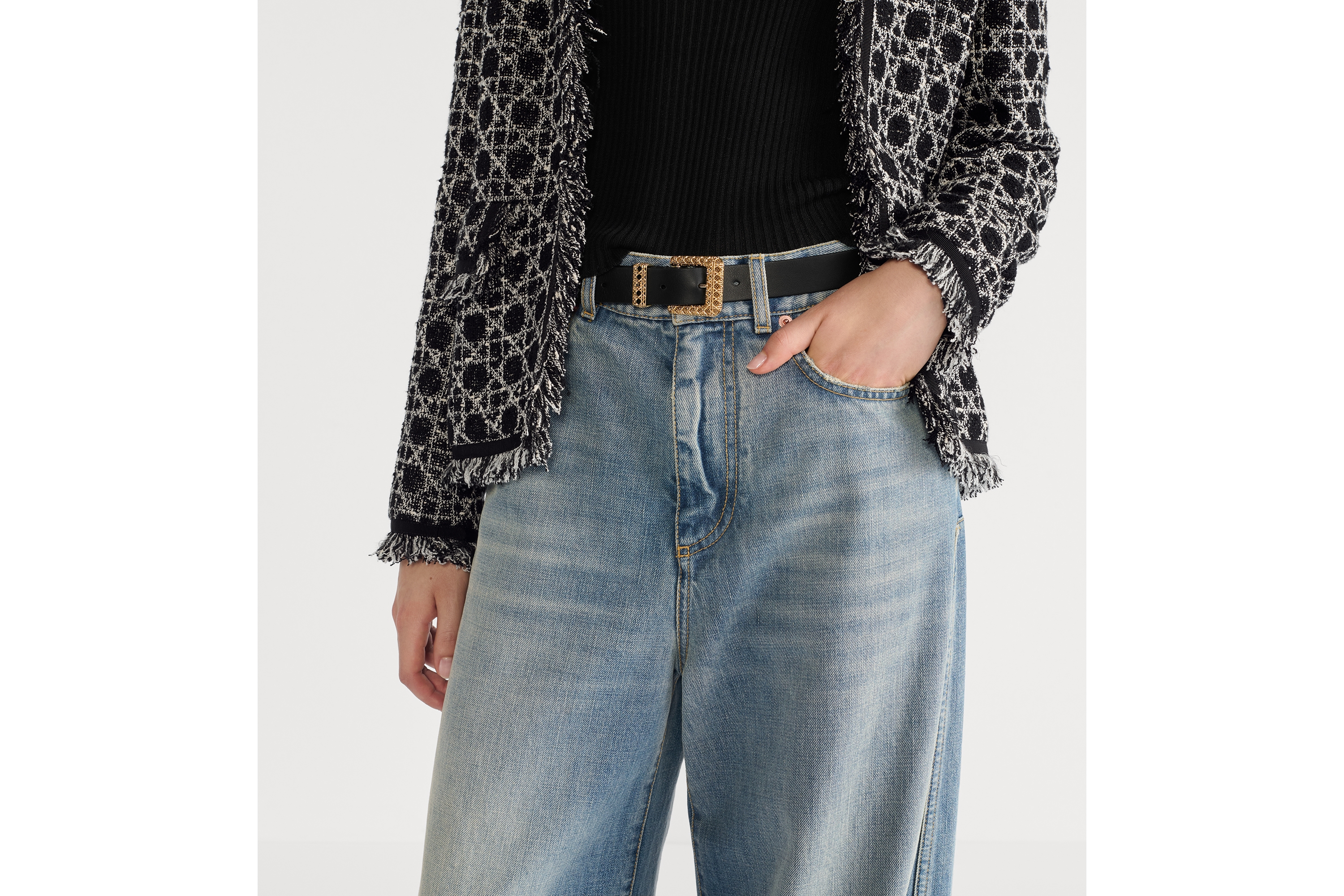 Dior Cannage 腰带 25 毫米黑色光滑牛皮革 E10