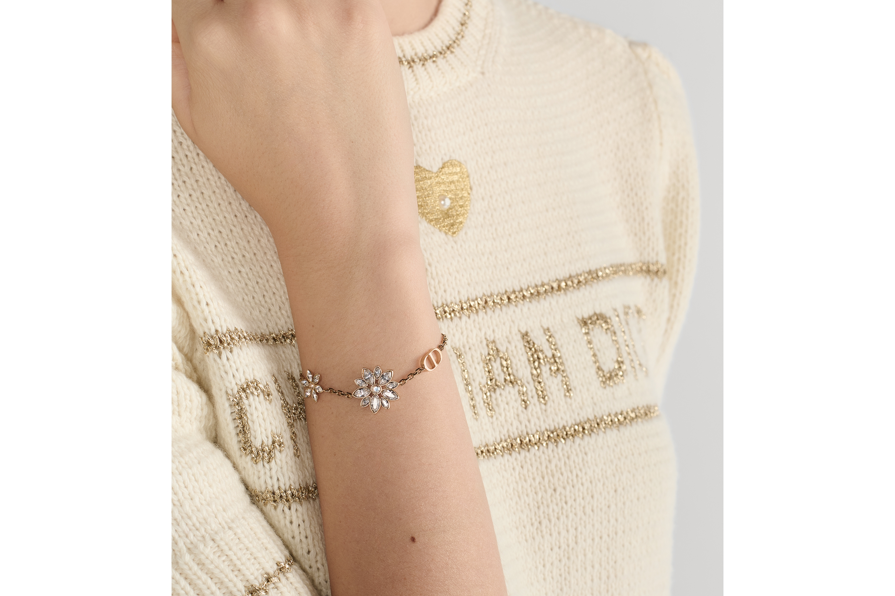 Fleur de Glace 手链 浅金色饰面金属搭配金色和银色调晶体 E11