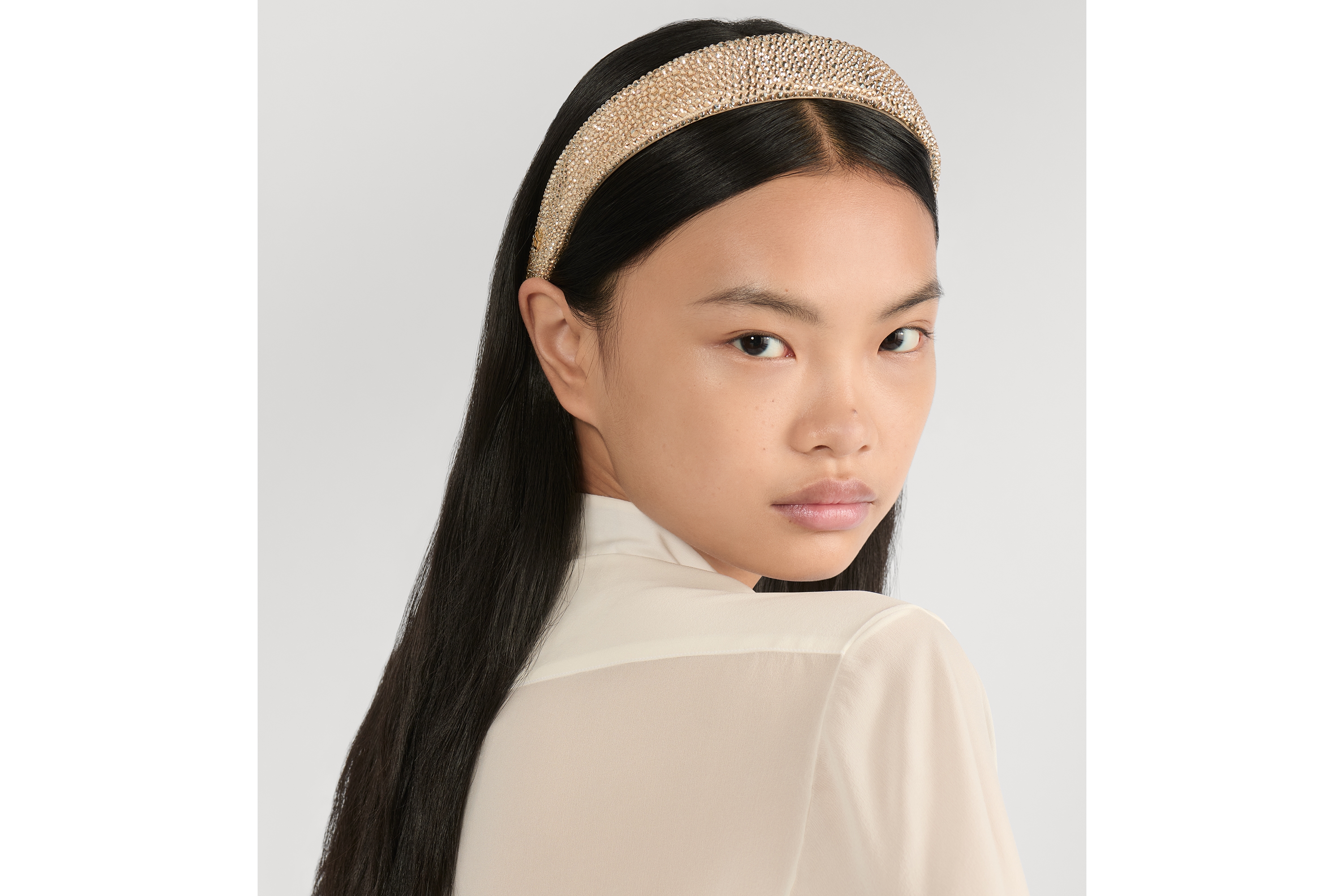 Dior Band 宽发带 金色调棉质混纺面料和仿水晶装饰 E08