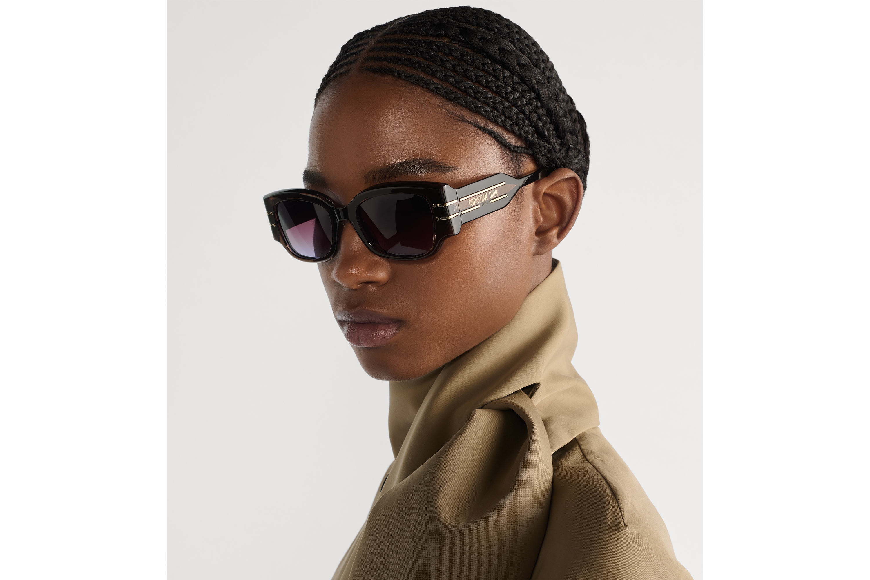 DiorSignature S13F 太阳眼镜 棕色半透明正方形镜框 E07