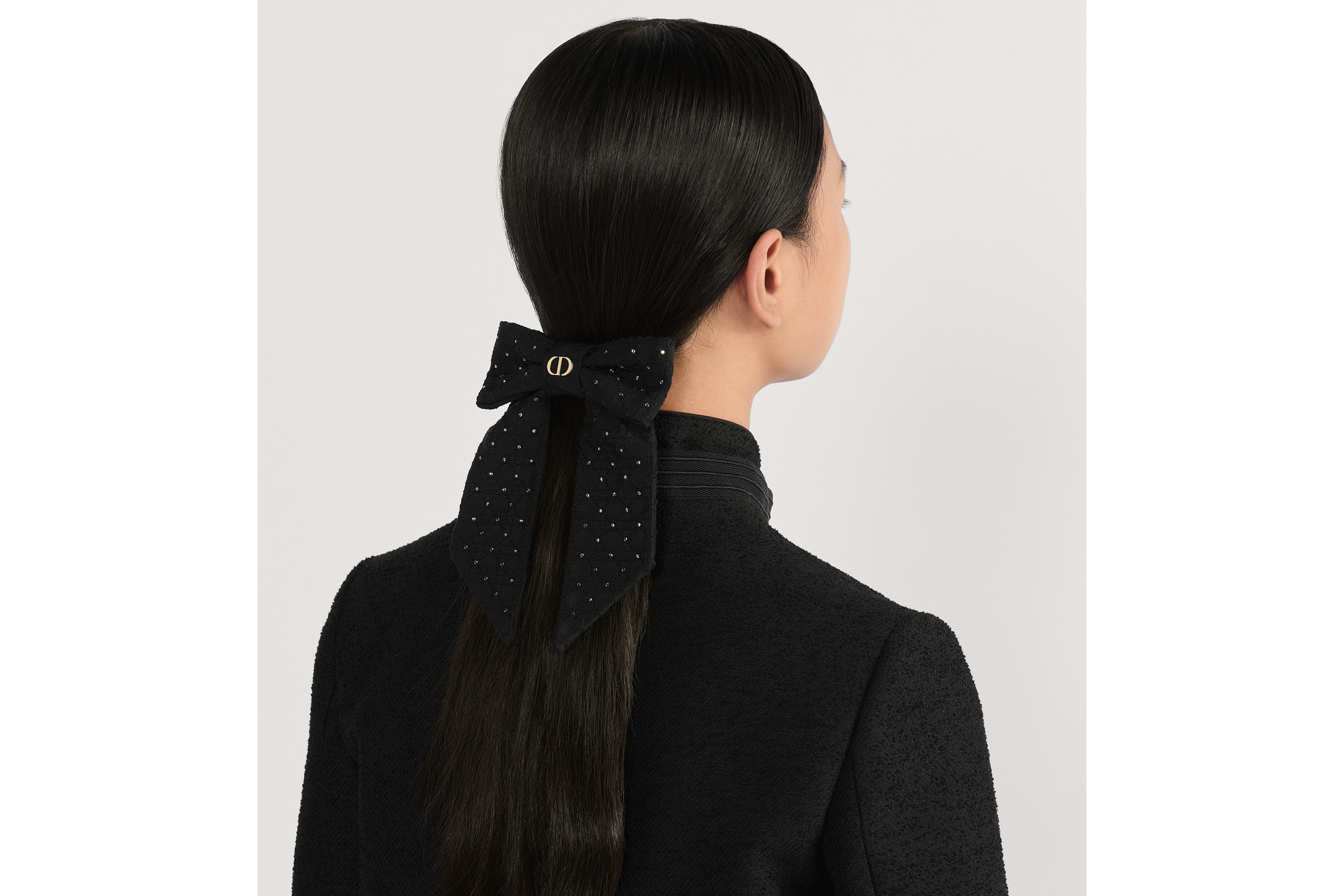 大号 Dior Twist 蝴蝶结 黑色罗缎效果科技面料和银色调晶体 E09