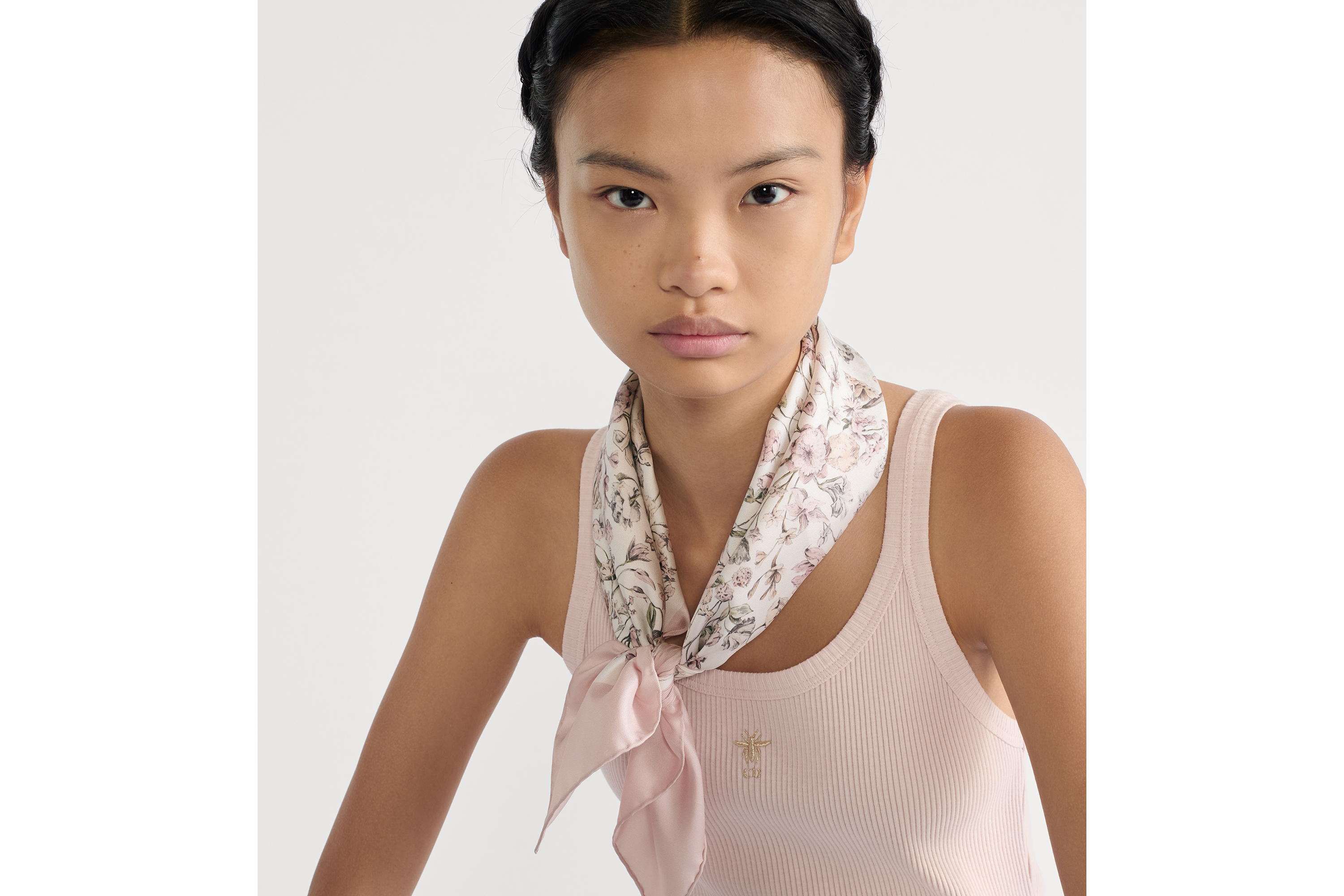 Dior 印花方巾 70 厘米白色和粉色桑蚕丝斜纹面料 Millefiori 图案 E07