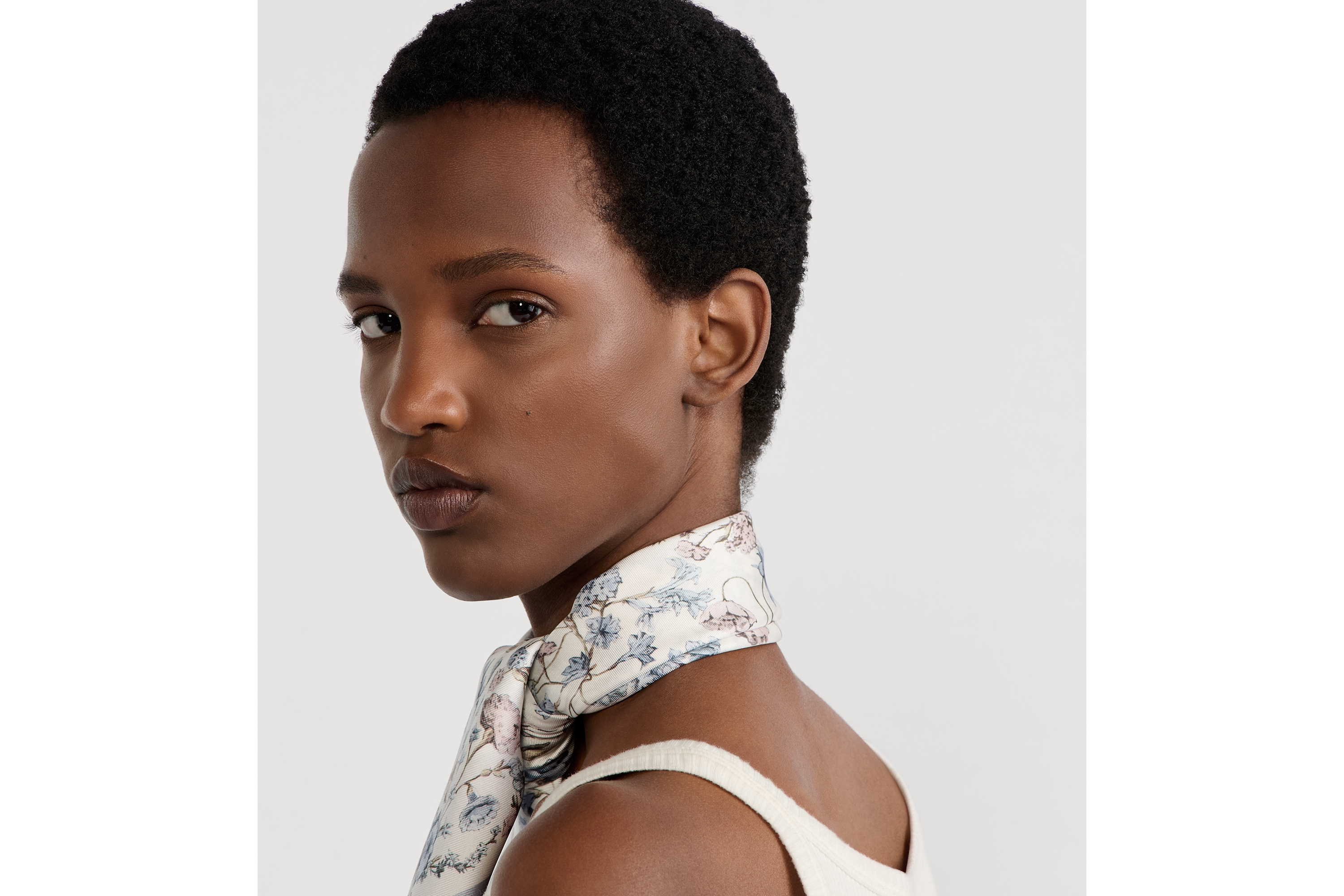 look_image_alt_prefix Dior 印花方巾 70 厘米白色和蓝色桑蚕丝斜纹面料 Millefiori 图案 E09