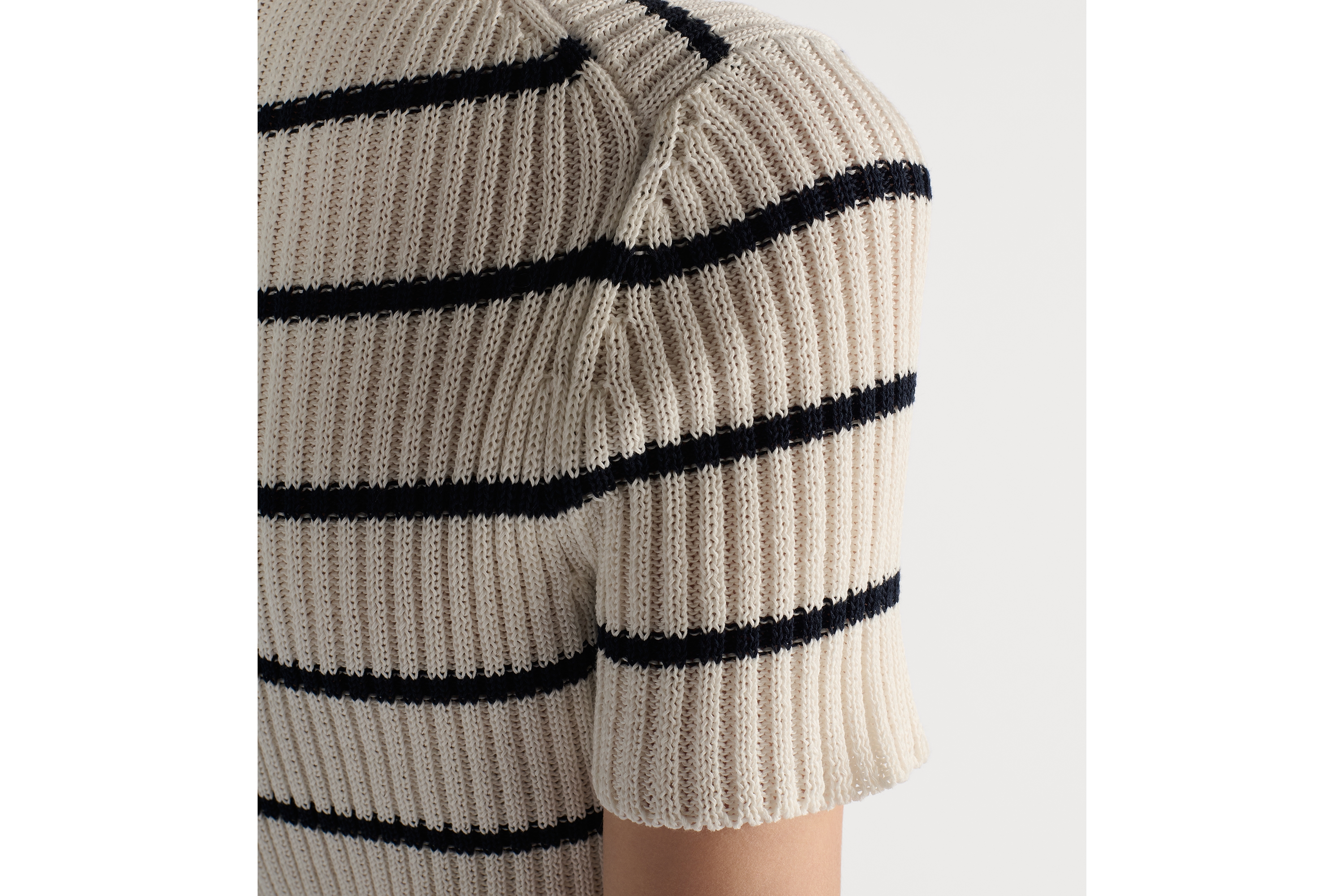 Dior Marinière 短袖针织衫 米白色和海军蓝色棉质罗纹针织面料 E06