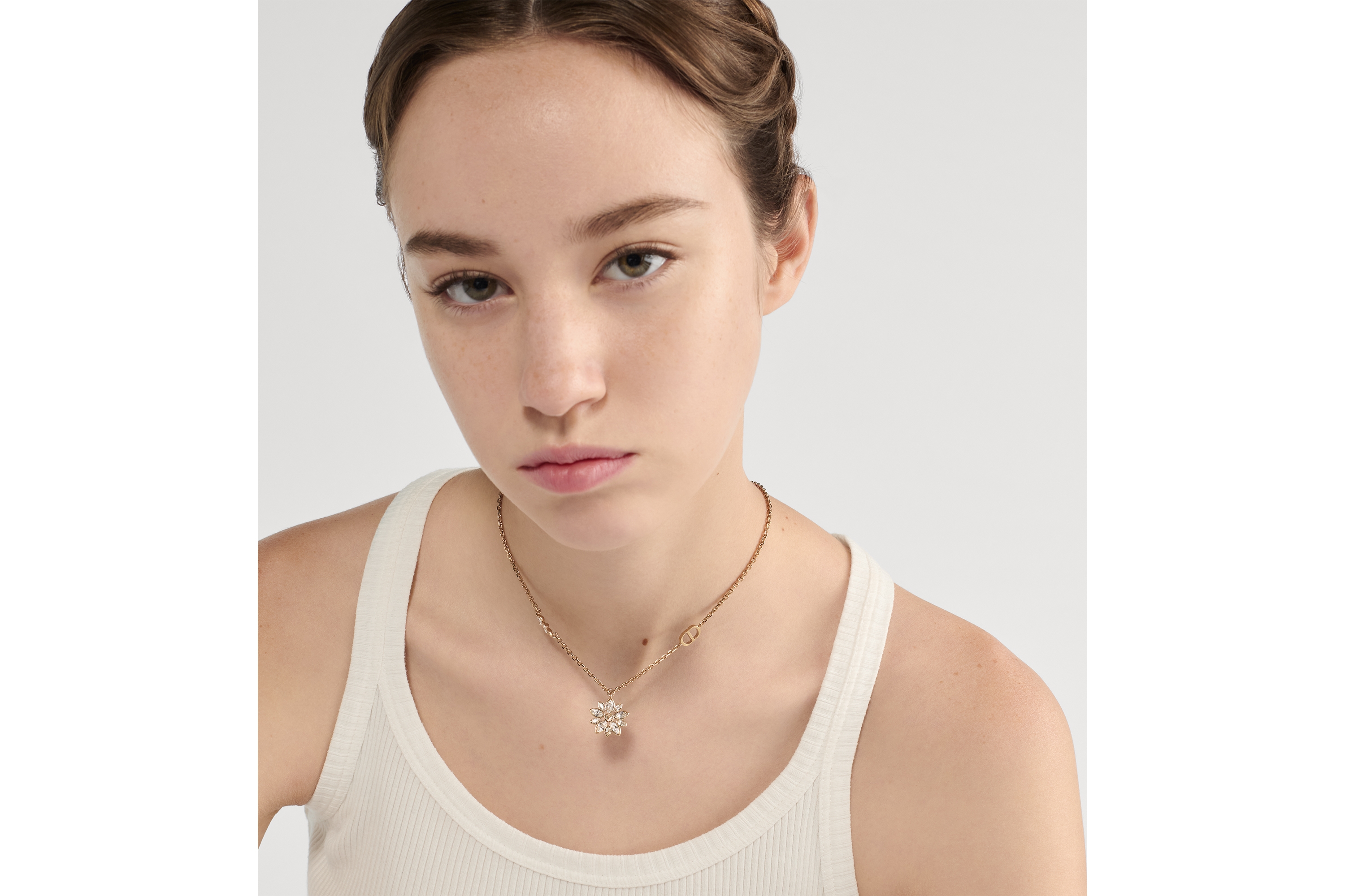 Fleur de Glace 项链 浅金色饰面金属搭配金色和银色调晶体 E07