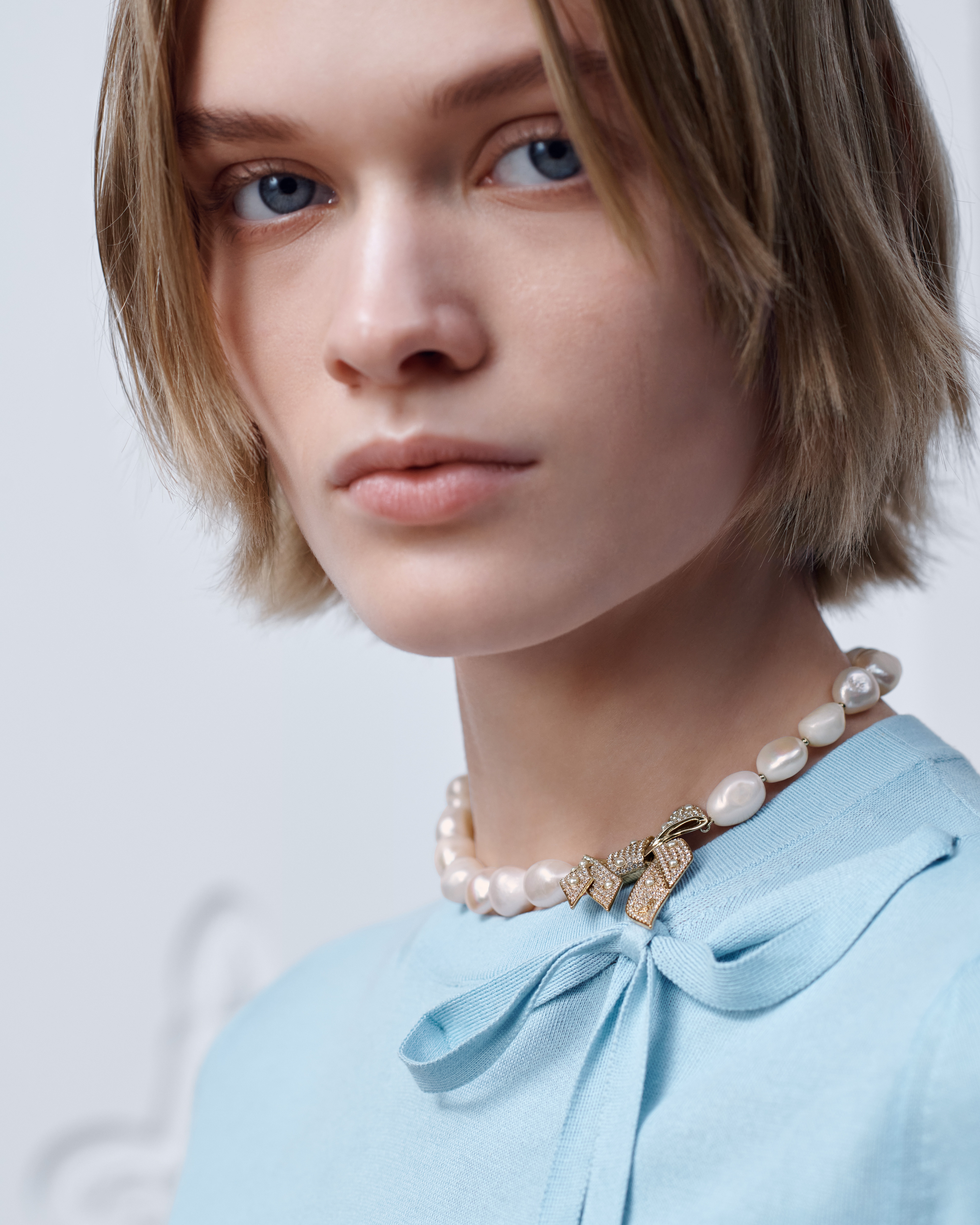 look_image_alt_prefix 短袖修身针织衫 天蓝色桑蚕丝针织面料 E07