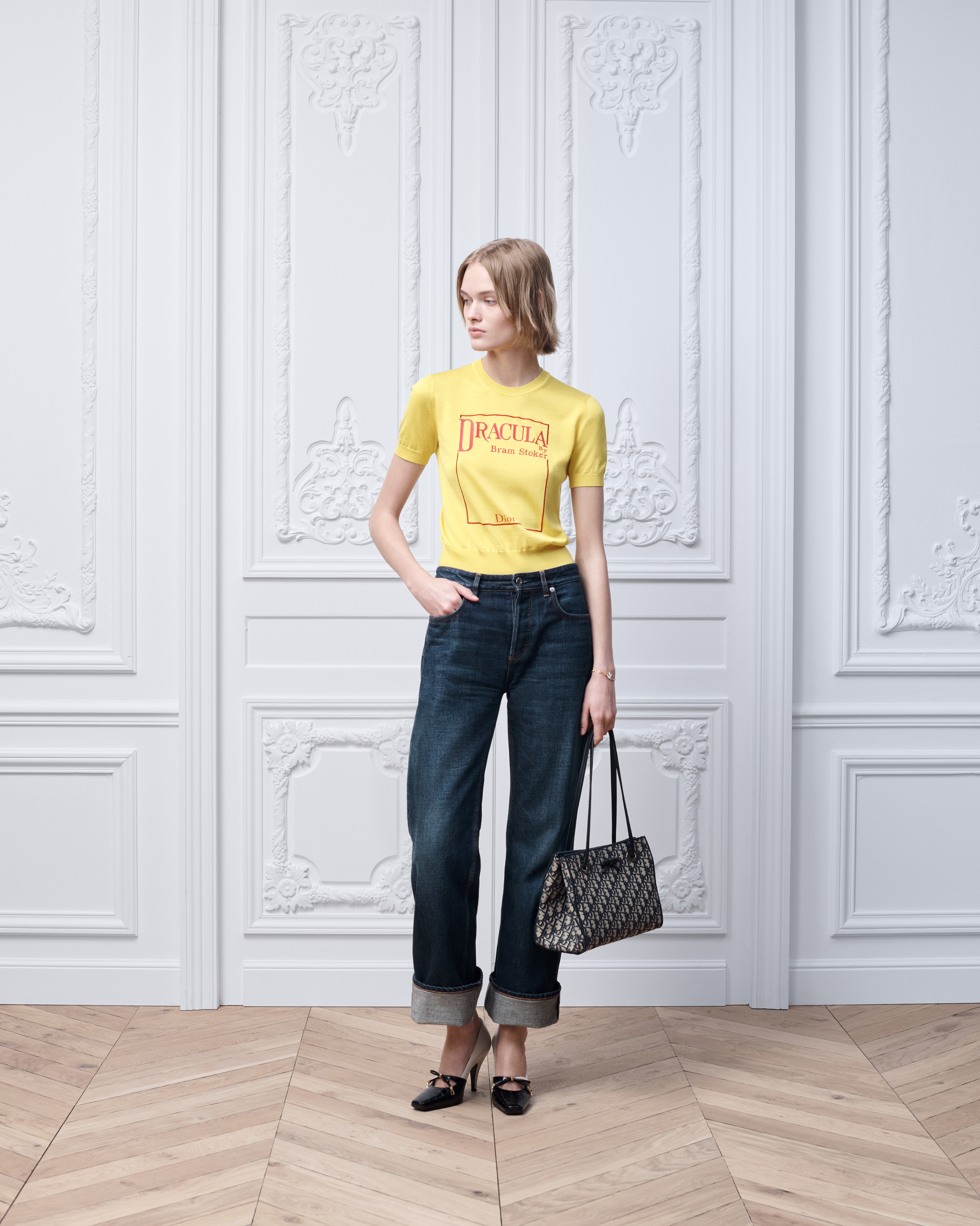 短袖针织衫 黄色和红色桑蚕丝针织面料 Book Cover 图案 E01