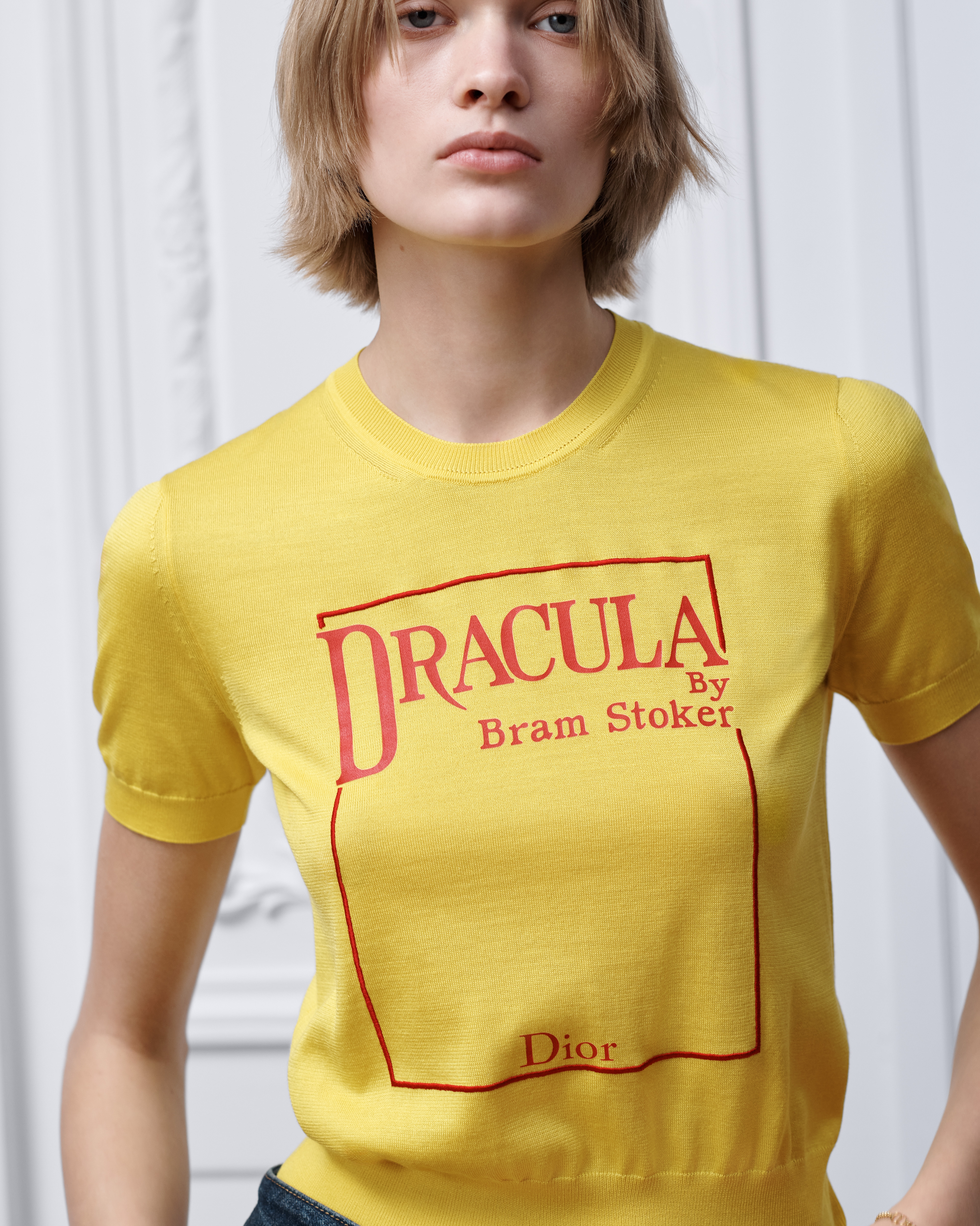 短袖针织衫 黄色和红色桑蚕丝针织面料 Book Cover 图案 E04