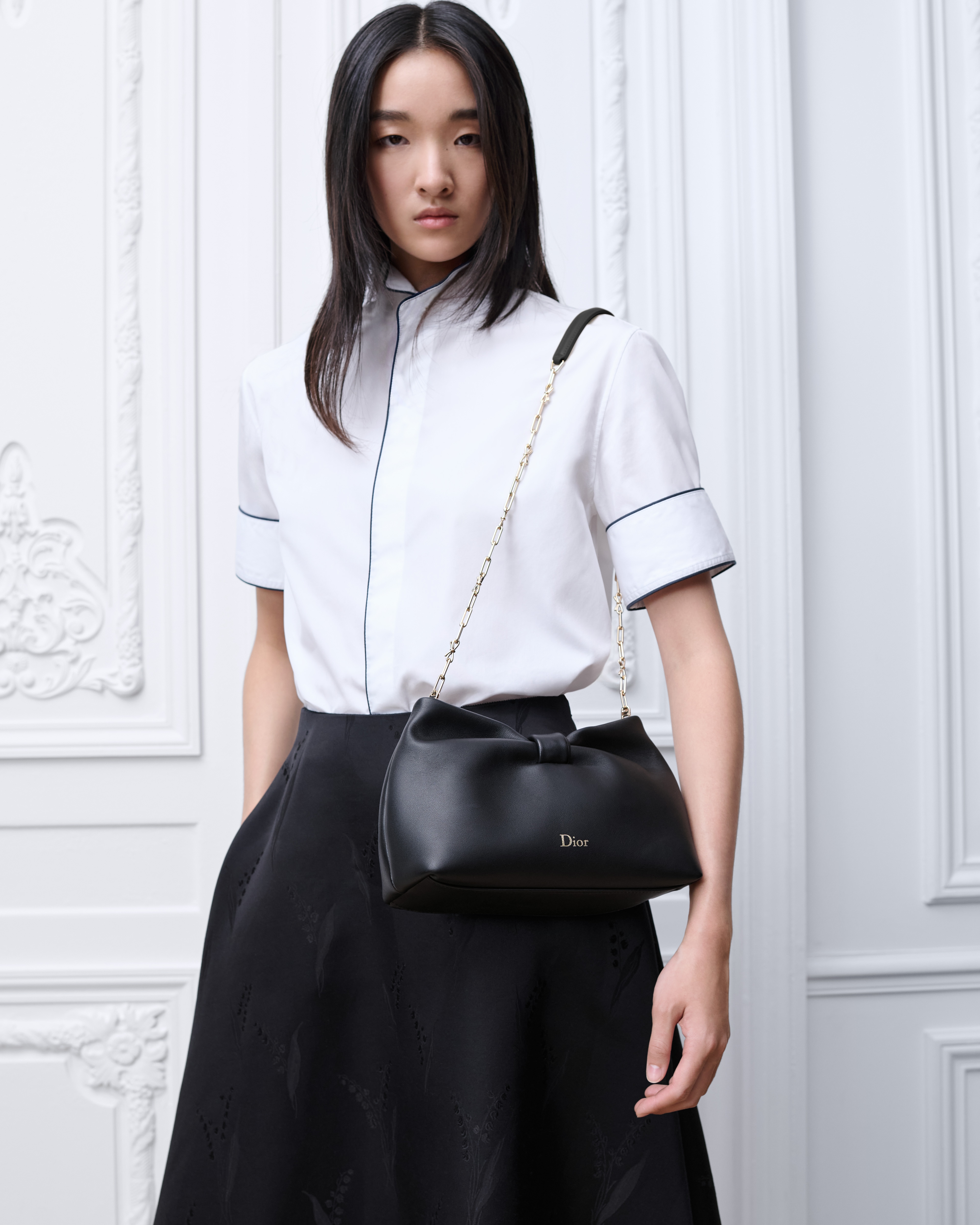 小号 Dior Bow 手袋 黑色羊皮革 E04