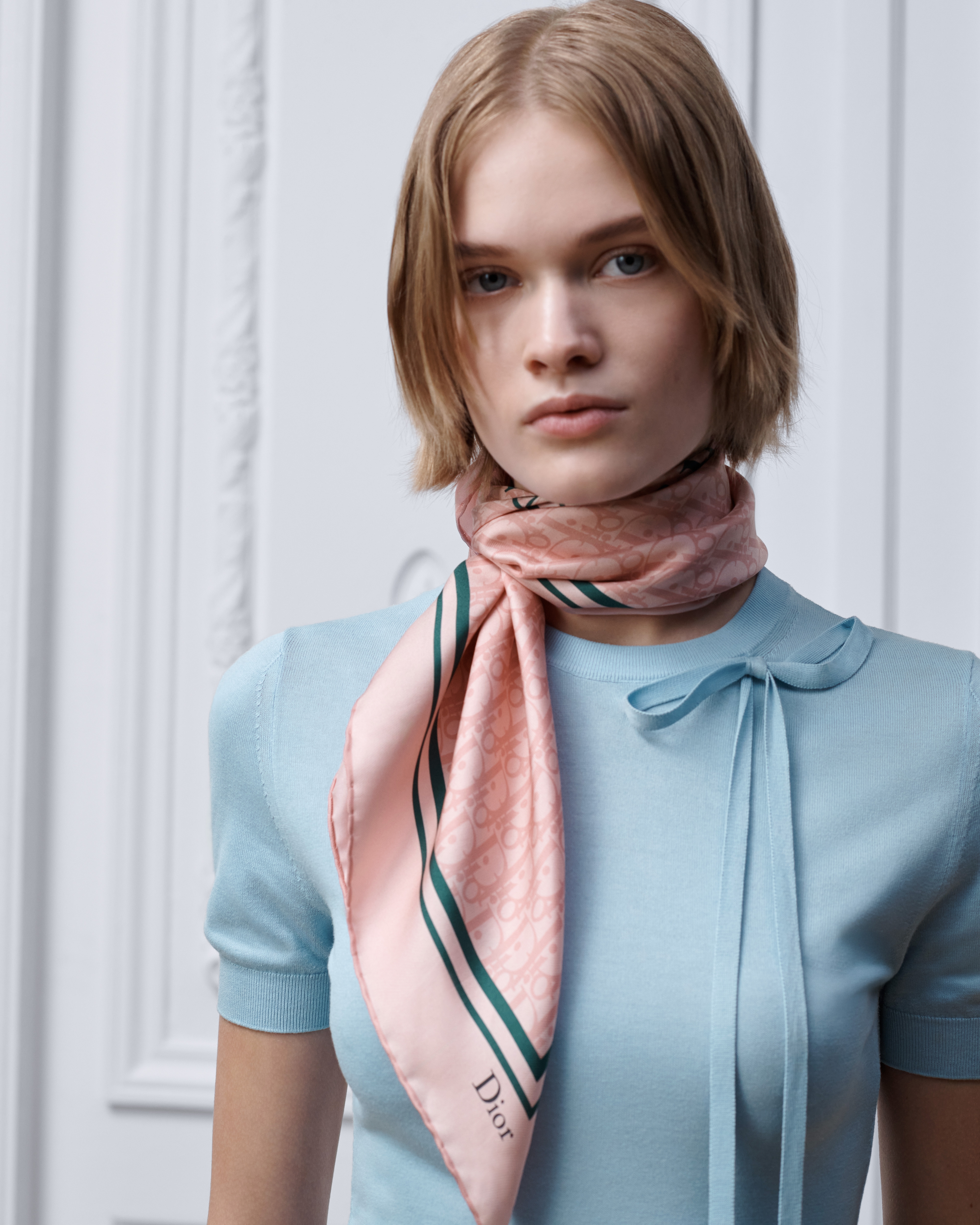 Dior 印花方巾 70 厘米粉色桑蚕丝斜纹面料绿色 Book Cover 图案 E12